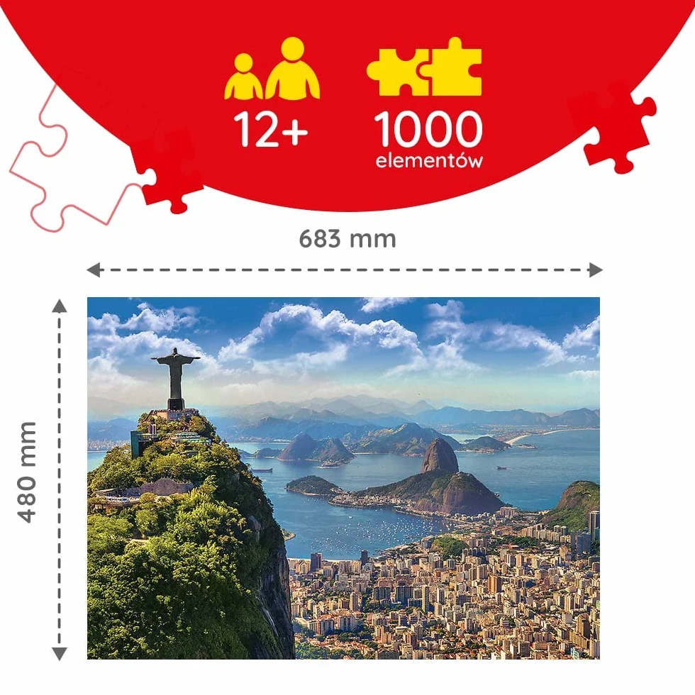 Trefl - Puzzle Rio de Janeiro, Brazylia - 1000 Elementów, Widok na Miasto, Wzgórze, Widok z Lotu Ptaka, Układanka DIY, Kreatywna Rozrywka, Prezent, Puzzle Klasyczne dla Dorosłych i Dzieci od 12 Lat
