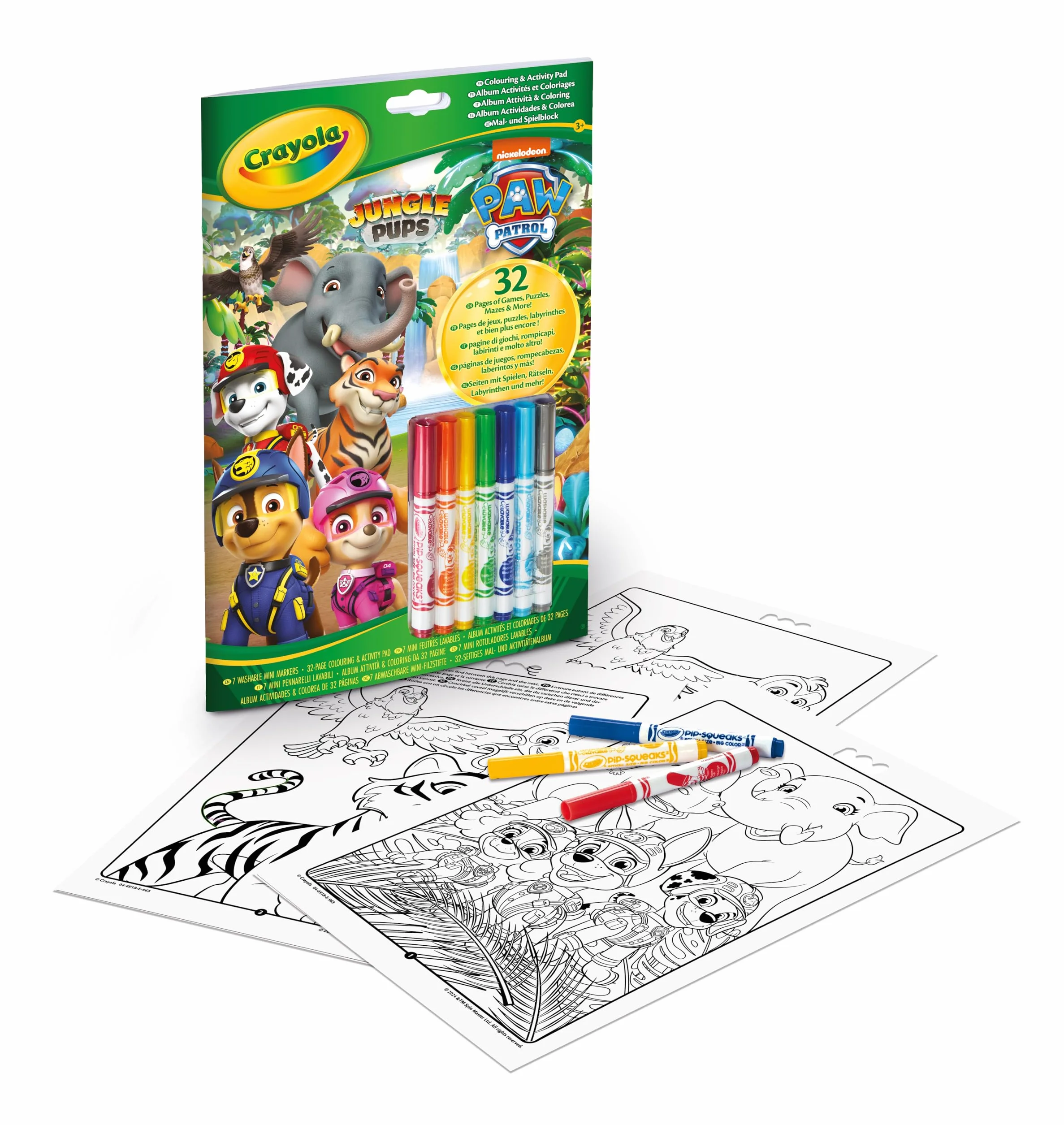 Crayola - Album aktywność i kolorowanie Psi Patrol, 32 strony do kolorowania i 7 zmywalnych mini flamastrów, 04-6918