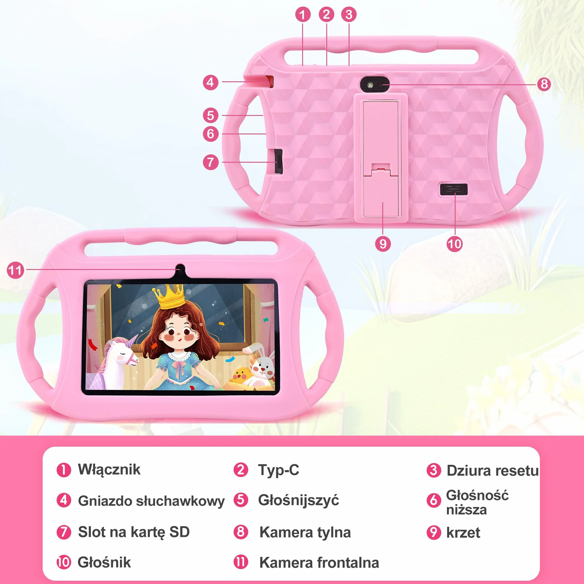 Veidoo Tablet dla Dzieci 7 Cali, 2GB RAM 32GB ROM, WiFi, Ekran IPS, Kontrola Rodzicielska, Gry, Edukacyjny Tablet dla Maluchów(Różowy)