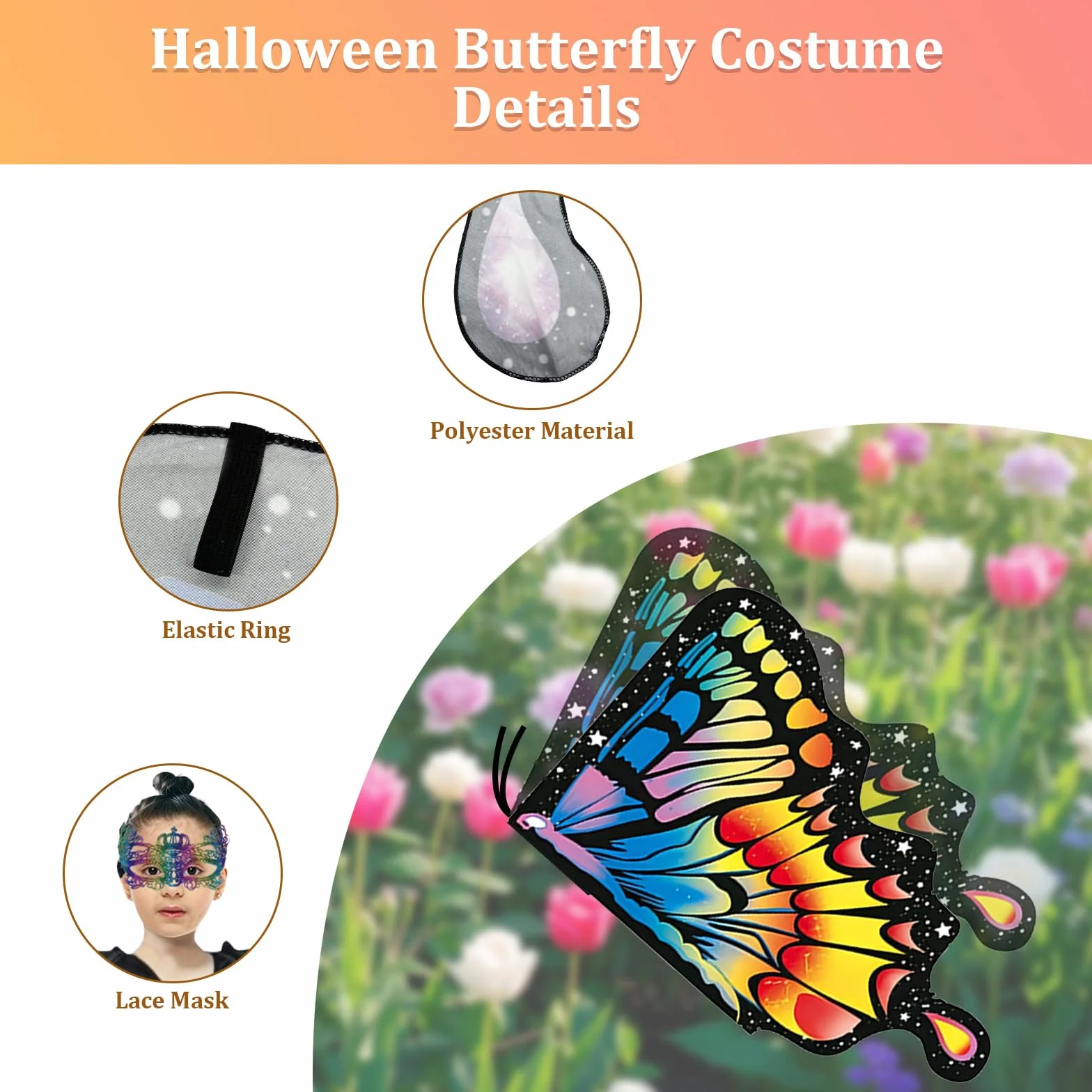 Motyl Skrzydła Przebranie Dziecka, skrzydła motyla dla dziewczynki ze skrzydłami, opaska na głowę, na karnawał, cosplay, Halloween, imprezę tematyczną