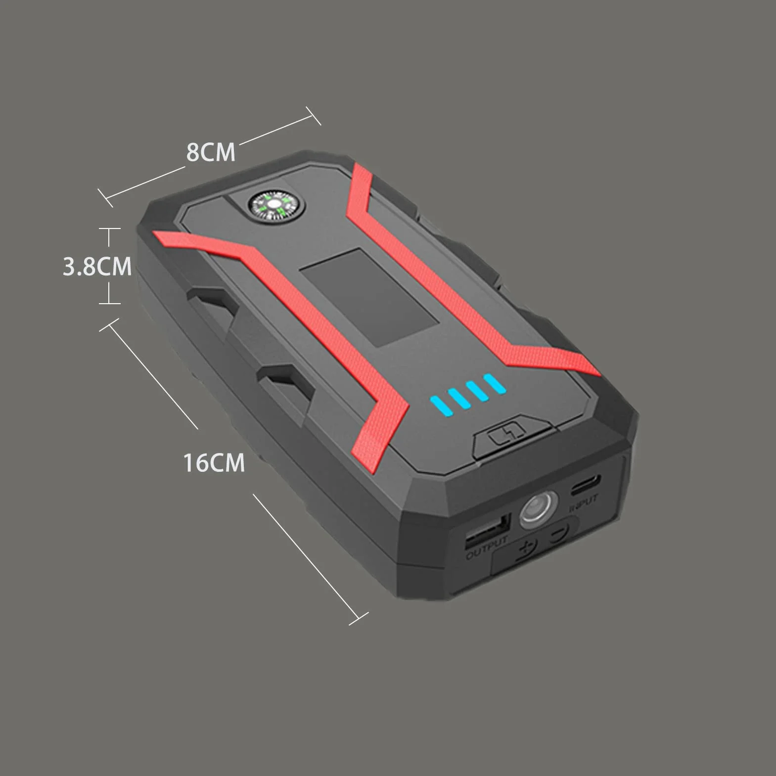 Rozrusznik Samochodowy, 1500A 12000 MAh Przenośny Rozrusznik Samochodowy do 7,2 L Gazu, 5,5 L Silnik Wysokoprężny, 12 V Wzmacniacz Akumulatora Samochodowego z kompasową lampką LED