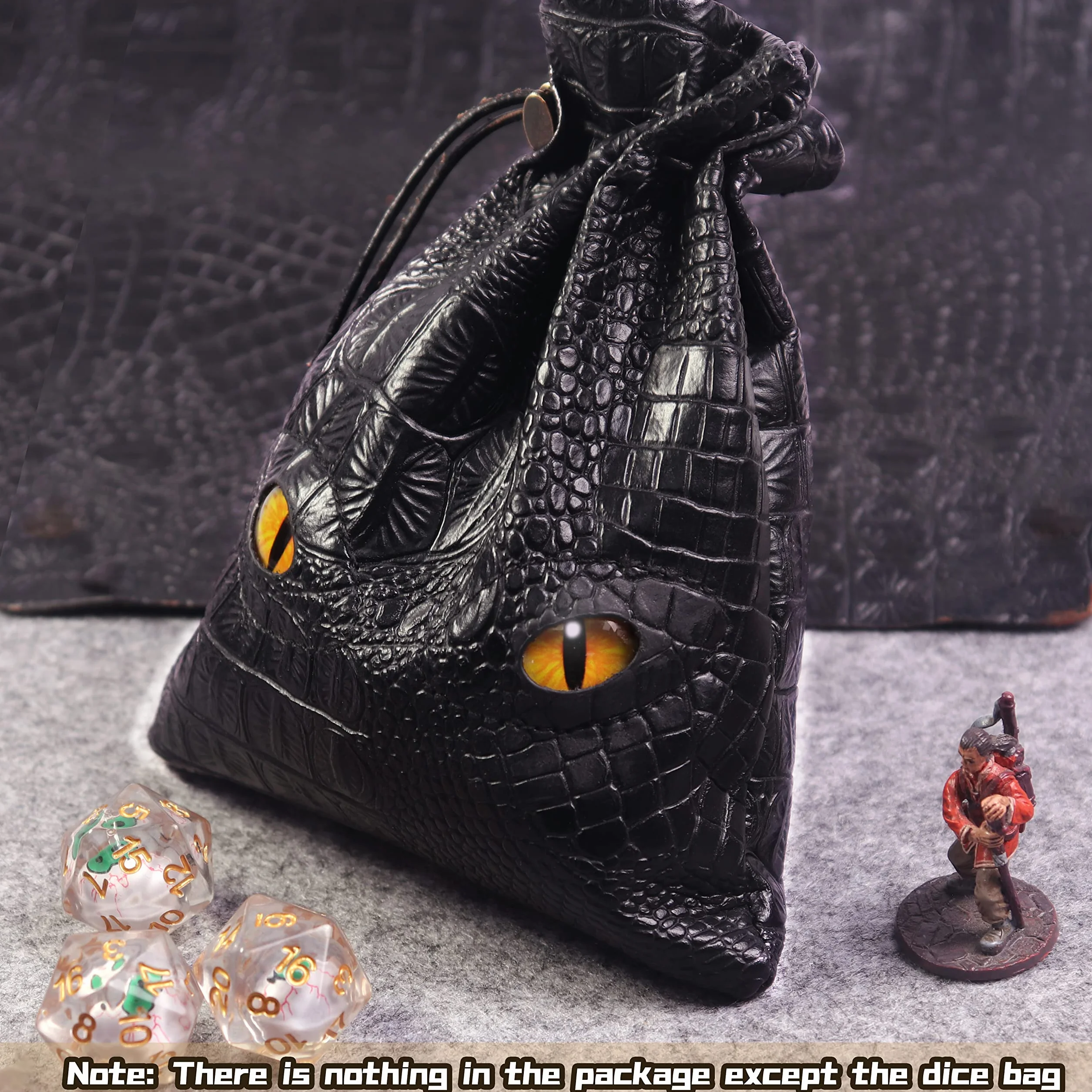 DND Dice Bag with 2 Yellow Dragon Eyes, Black Dungeons and Dragons Dice Bag, Board Game Bag of Dice, Dice Bag Hold 6 Set Dice, D and D Storage Bag for RPG Table Game, Bag for Board Game Accessories