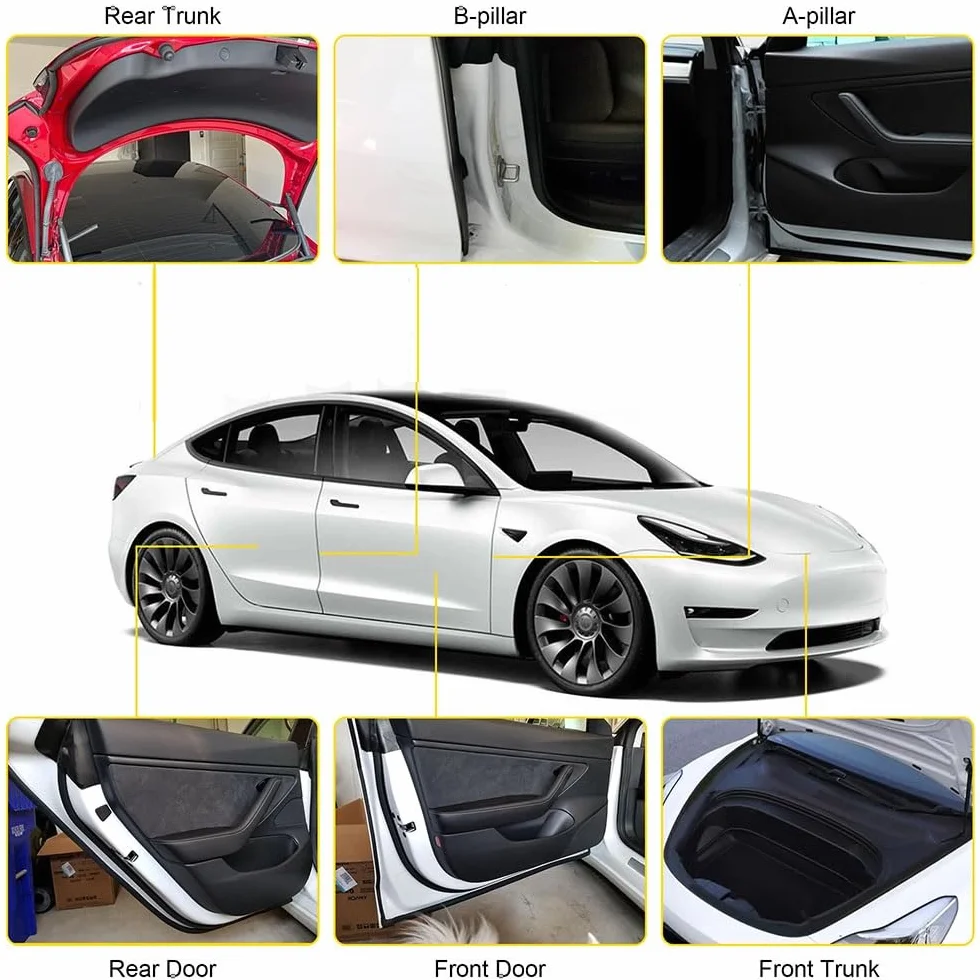 Zestaw uszczelek dźwiękoszczelnych do samochodu Tesla Model 3 Highland 2025-2026, gumowe uszczelki na całe nadwozie, paski tłumiące hałas wiatru, zestawy dźwiękoszczelne