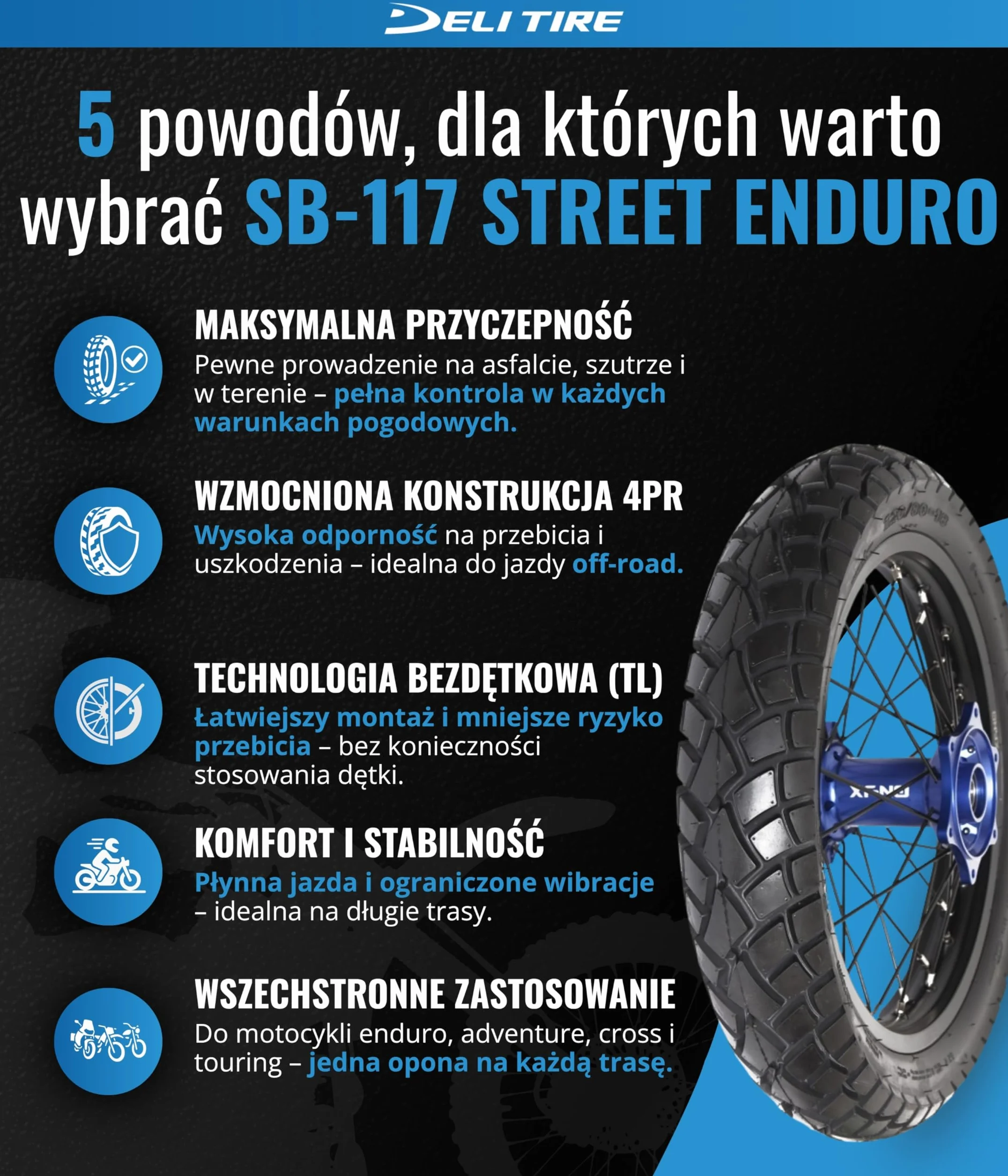 Opony Deli SB-117 Street Enduro 90/90-18 TL całoroczna nowa
