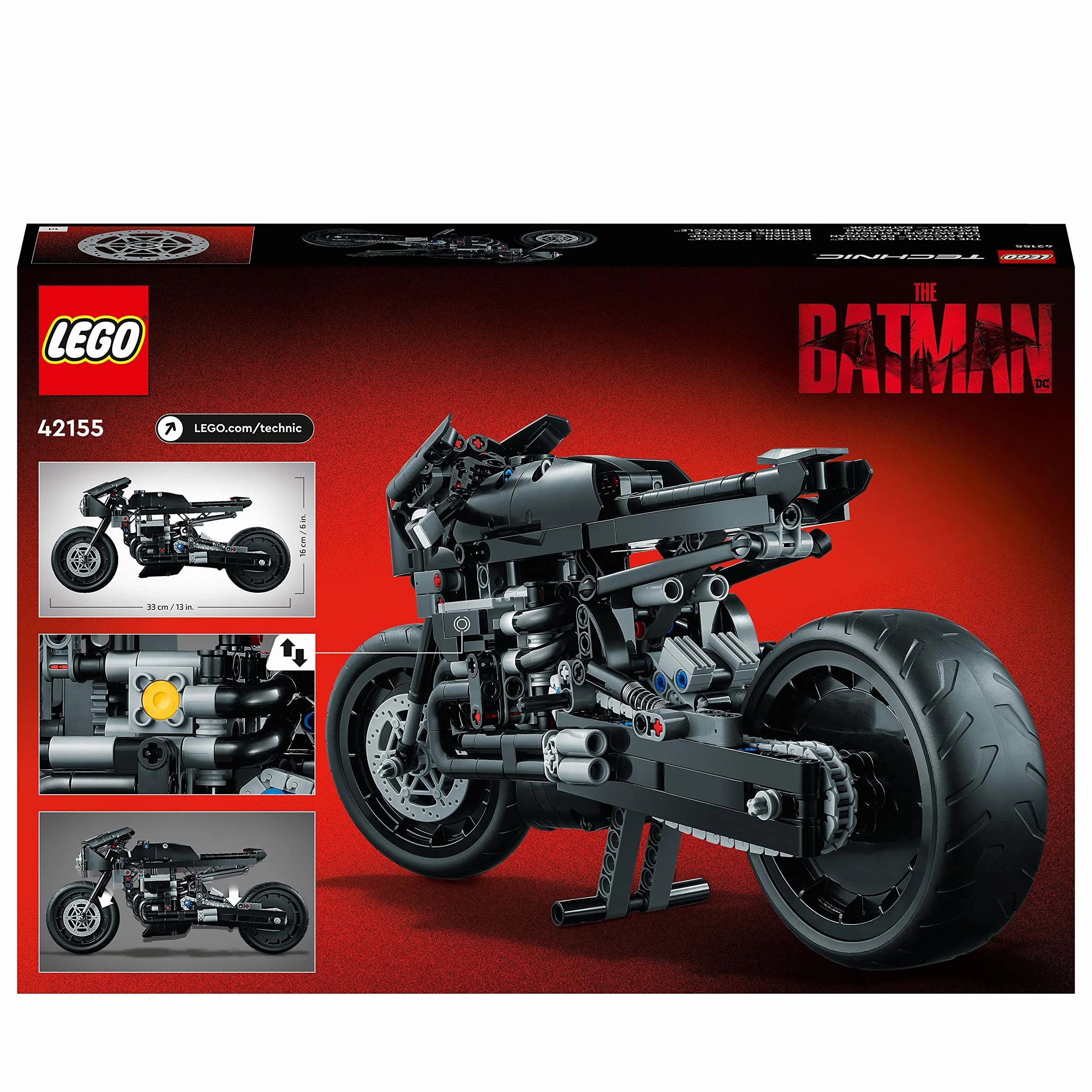 LEGO 42155 Technic BATMAN — BATMOTOR, Motocykl Zabawka dla Dzieci, Model do Zbudowania Motoru Batmana z Klocków, Kultowy Pojazd Superbohatera z filmu 2022