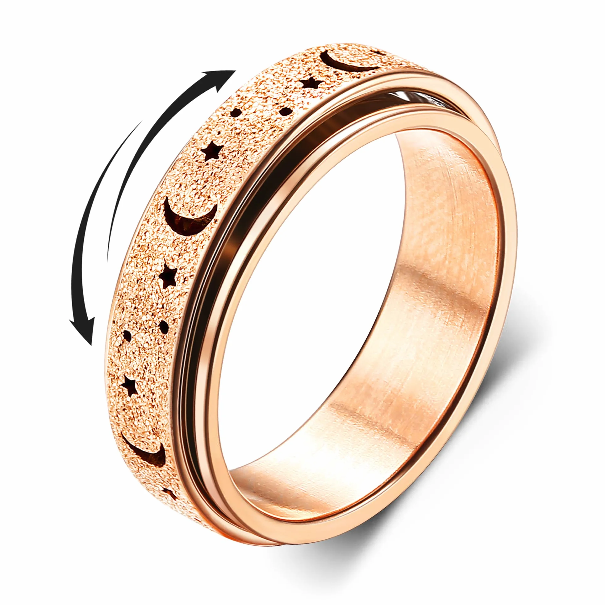Diamday Pierścienie lękowe Spinner Pierścienie stresowe Lęk Relief Fidget Band Pierścień dla kobiet Mężczyzn Pierścienie ze stali nierdzewnej Przeciwstresowe Księżyc Gwiazda Piasek Blast Wykończenie
