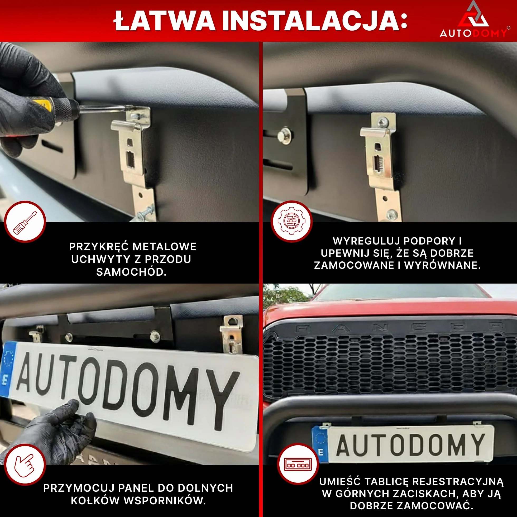 Autodomy Zestaw 2 Uchwytów na Tablicę Rejestracyjną do Przyczepy 125x25 mm | Uniwersalny Stalowy Uchwyt Tablicy Rejestracyjnej + 4 Wkrętów | Do Samochodu, Przyczepy, Ciężarówki