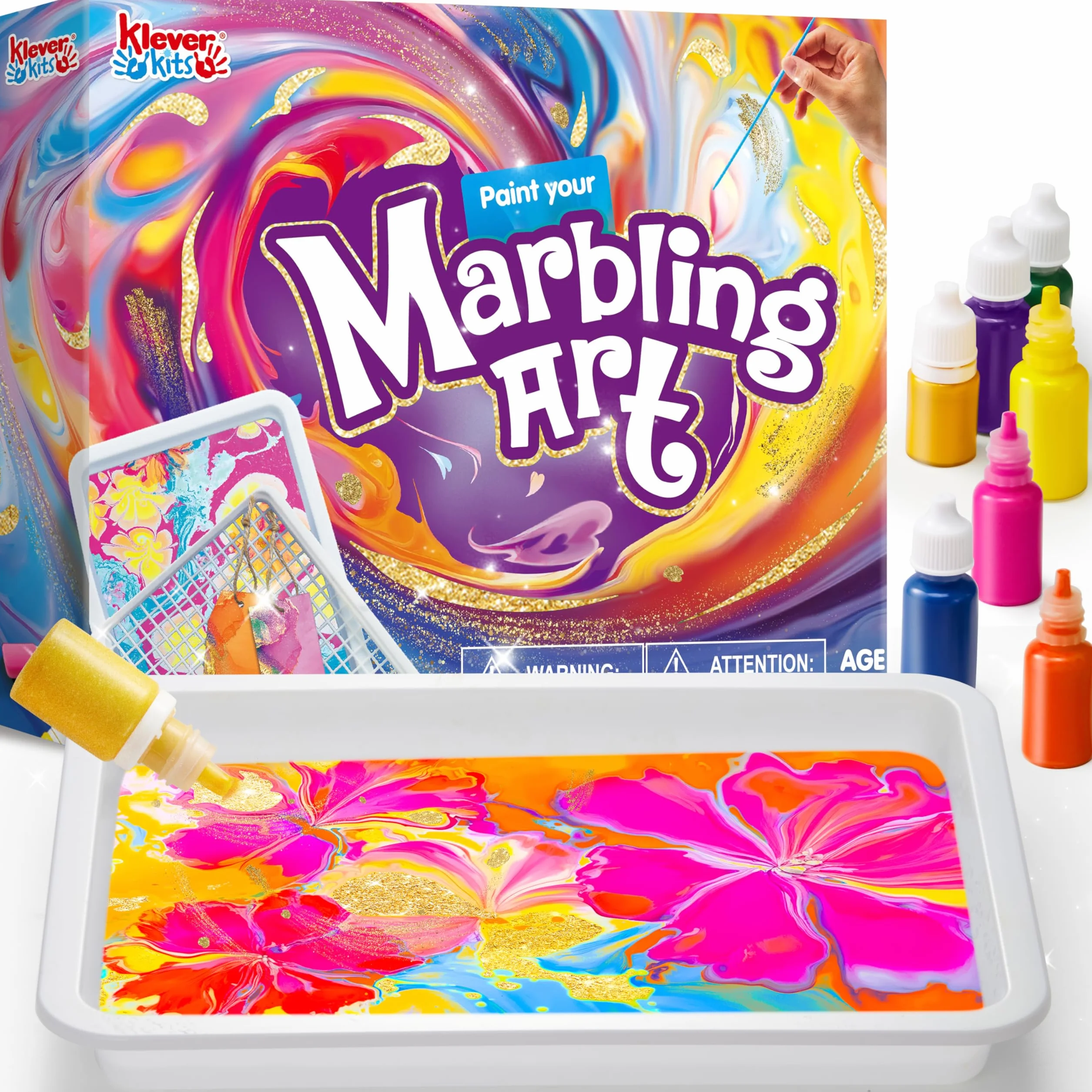 Klever Kits Farba do malowania marmurkami wodnymi dla dziewcząt 6-12 lat, Magic Marbling Paint Art, zestaw do rzemiosła artystycznego