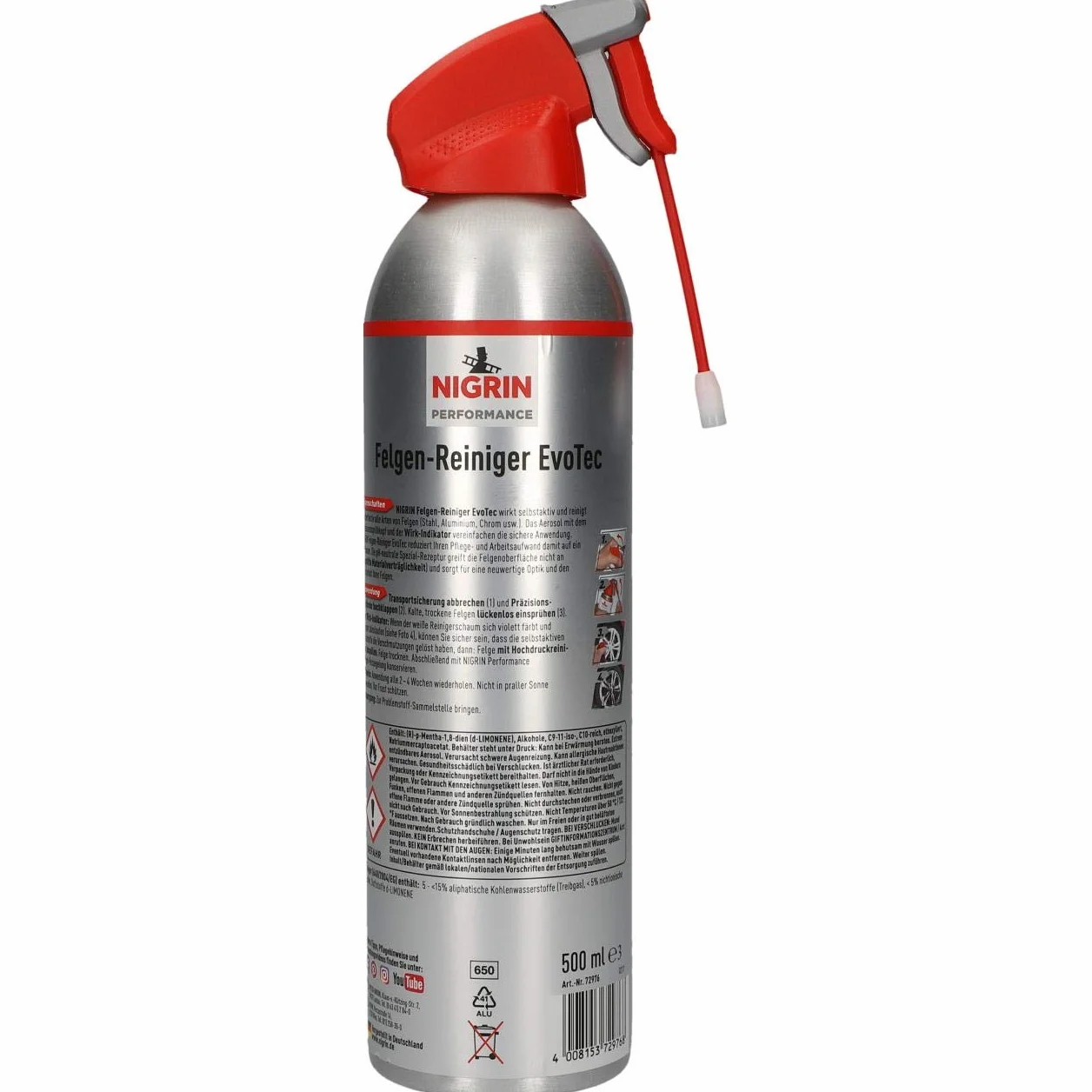 NIGRIN EvoTec środek do czyszczenia felg, 500 ml, samoaktywny środek czyszczący do wszystkich felg, bezkwasowy, ze wskaźnikiem działania