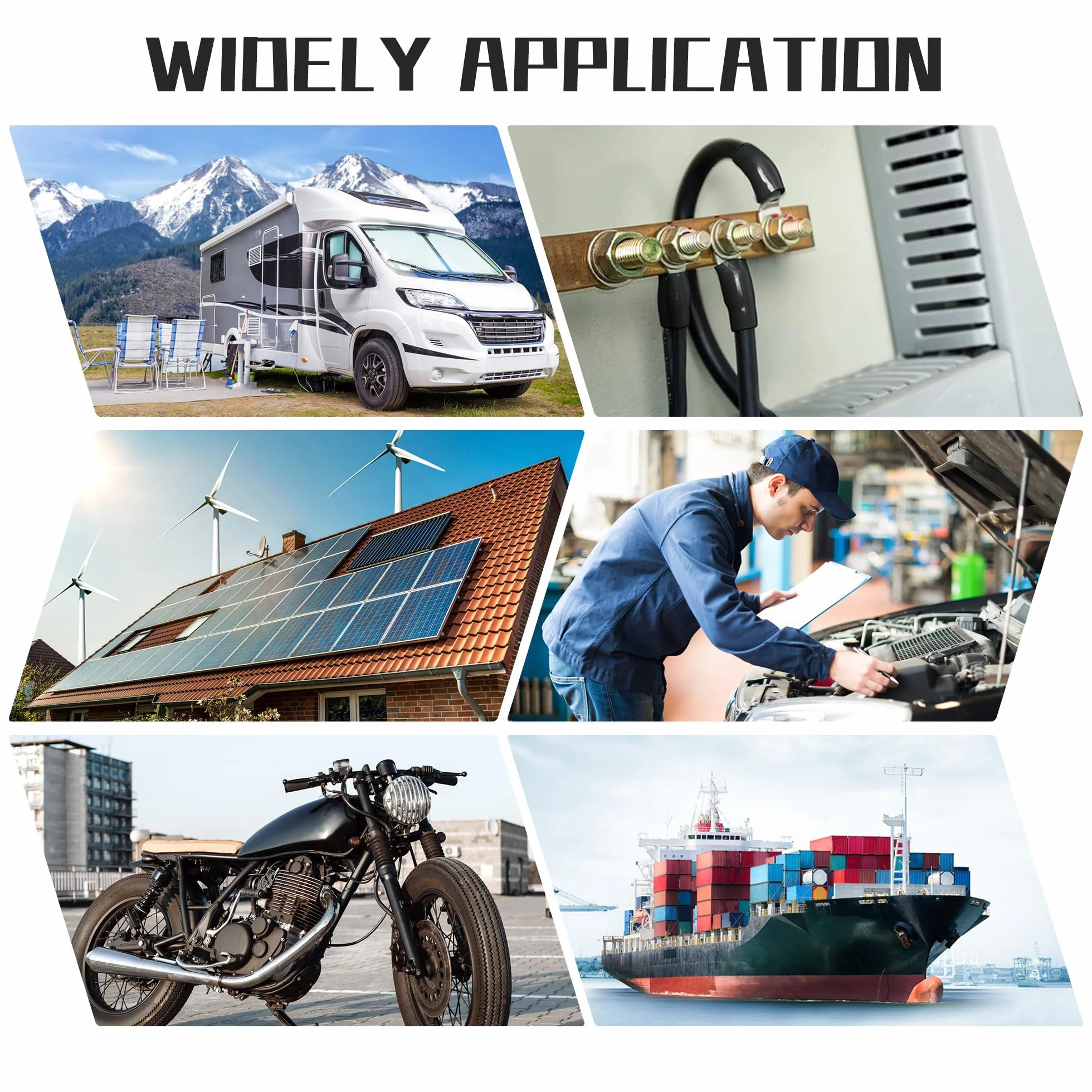 QIMEI-SHOP Kable akumulatora samochodowego 35 mm² 50 cm Przewody falownika akumulatora 2AWG 12V Kabel akumulatora z końcówkami kablowymi M10 do samochodów ciężarowych motocyklowych morskich