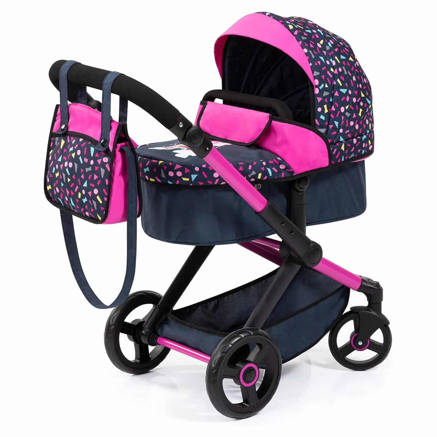 Bayer Design 17080AA Wózek dla lalek combi Xeo z torbą, regulacją wysokości, kolorowy, wróżka, Black, Pink, Fairy