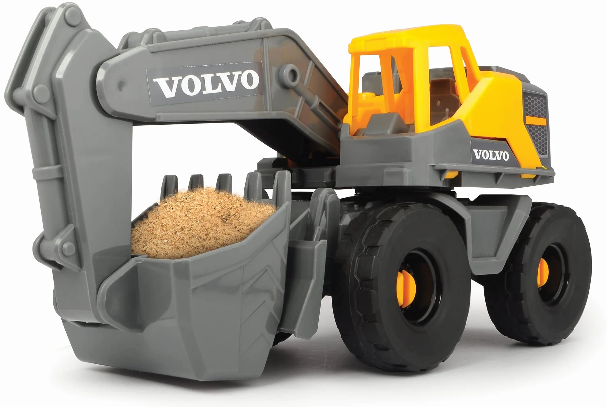 Dickie Toys - Volvo zabawka na plac budowy (zestaw 9-częściowy) dla dzieci od 3 lat, dźwig o wysokości 1 m, 3 pojazdy na placu budowy (ładowarka kołowa, koparka, wywrotka), zabawka do piasku i kask,