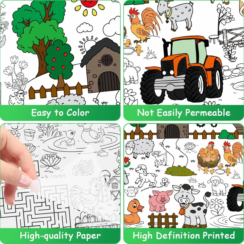 Farma Farbowanie Obrus, DIY Kids Party Obrus, Olbrzymi Kolorowanki Plakat dla Dzieci, Chłopcy Dziewczęta Prezent Urodzinowy, Rzemiosło Bazgroły Sztuka