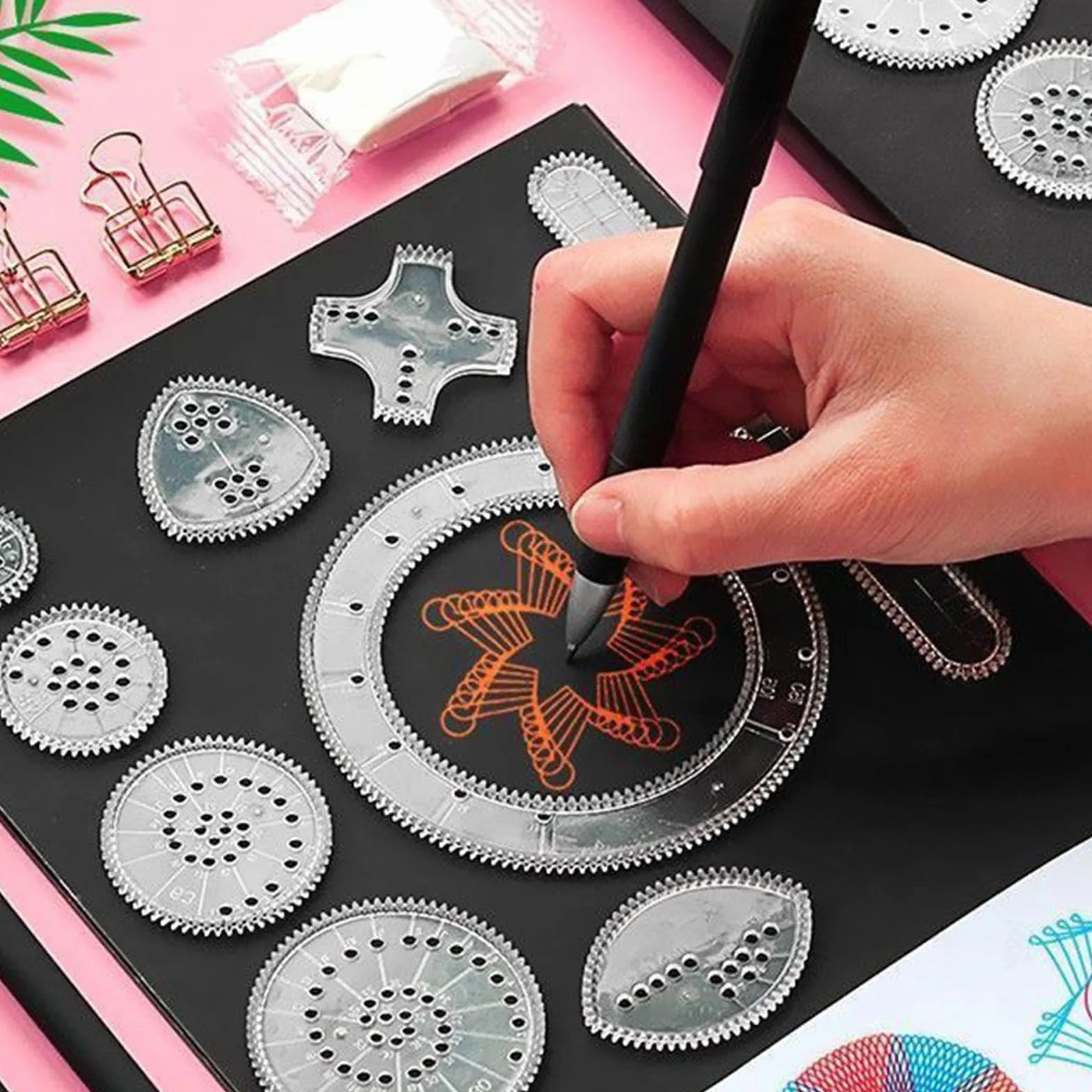 Wafuesh Spiral Designer, 26-częściowy wielofunkcyjny zestaw spiralny do kreatywnego rysowania, kolorowe szablony do malowania dla dzieci i dorosłych, dla artystów, szablonów spiralnych okręgów