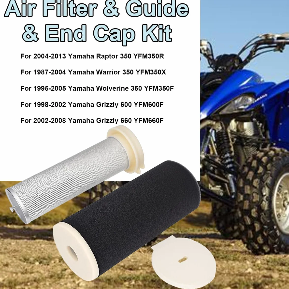 ZAMDOE Zestaw końcówek i wkładów filtra powietrza do Yamaha Warrior Raptor Wolverine 350 YFM 350 Grizzly 600 660 YFM600 YFM660 1987–2013 1UY-14458-01 1UY-14468-00 1UY-14451-00 1UY-14458-01-00