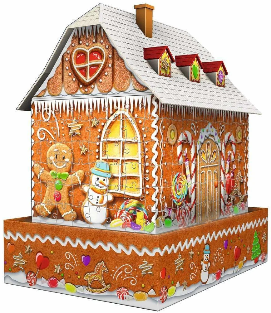 Ravensburger Puzzle 3D 11237 Ravensburger Piernikowa Chatka 216 Elementów Puzzle 3D Budynki Nocą (11237) Dla Dzieci I Dorosłych. Technologia Easy Click