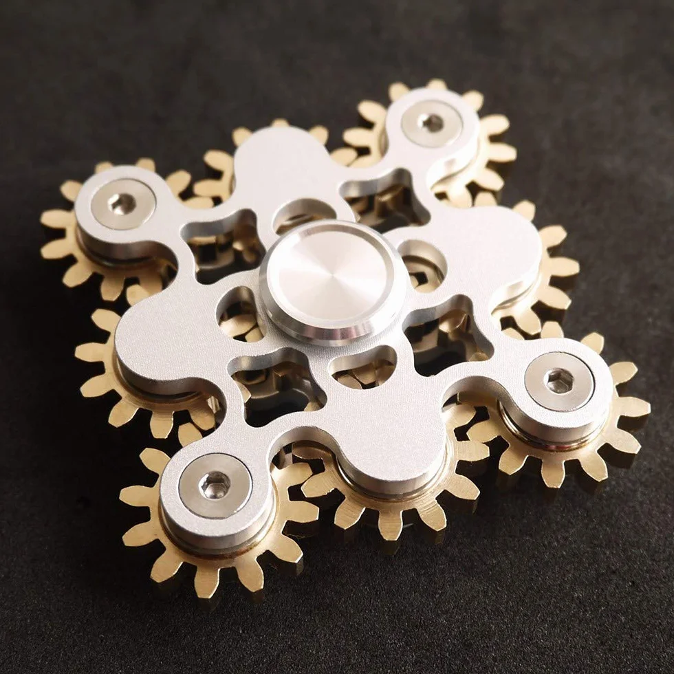 Fidget Spinner, figity Toys, 9 gear link lisse en acier inoxydable en laiton métallique avec roulements stables, durable mécaniquement mobile, Premium figity Toys - Argent