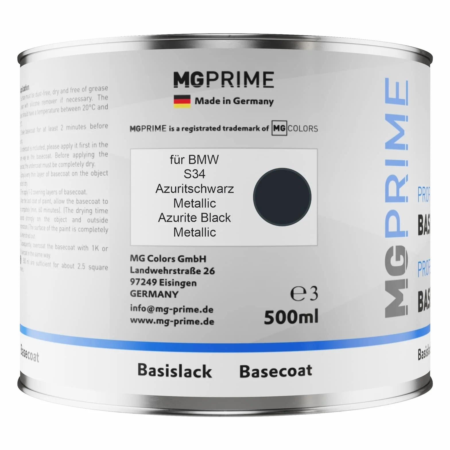 MG PRIME Lakier samochodowy BMW S34 Azuritschwarz Metallic lakier bazowy + bezbarwny 2K 1,25L
