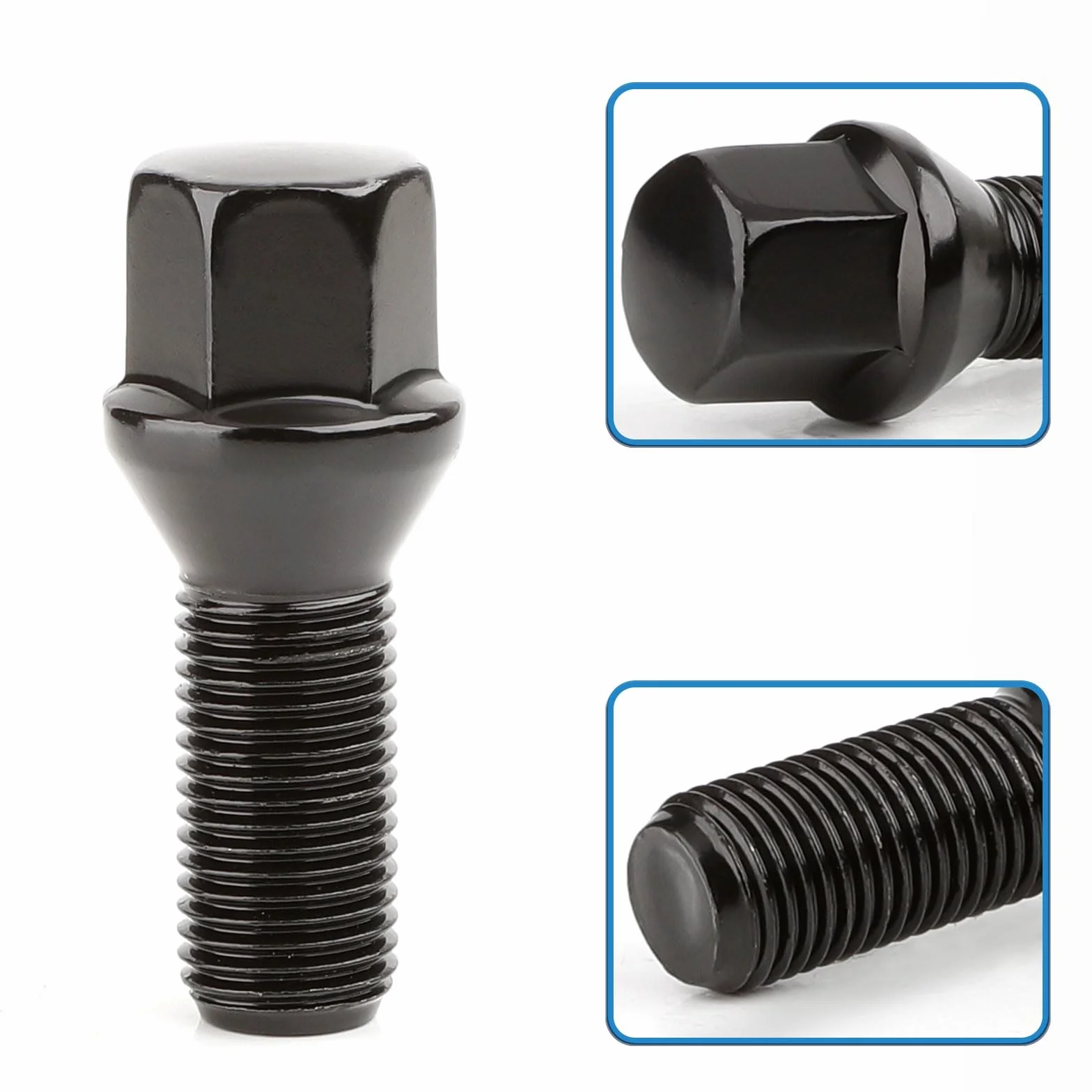 GAsuppply M14 x 1,5, 20 sztuk, śruby do kół SW17 mm, stożek 60°, średnica D = 28 mm, sworzeń koła do felg aluminiowych i wymiany opon (czarny)
