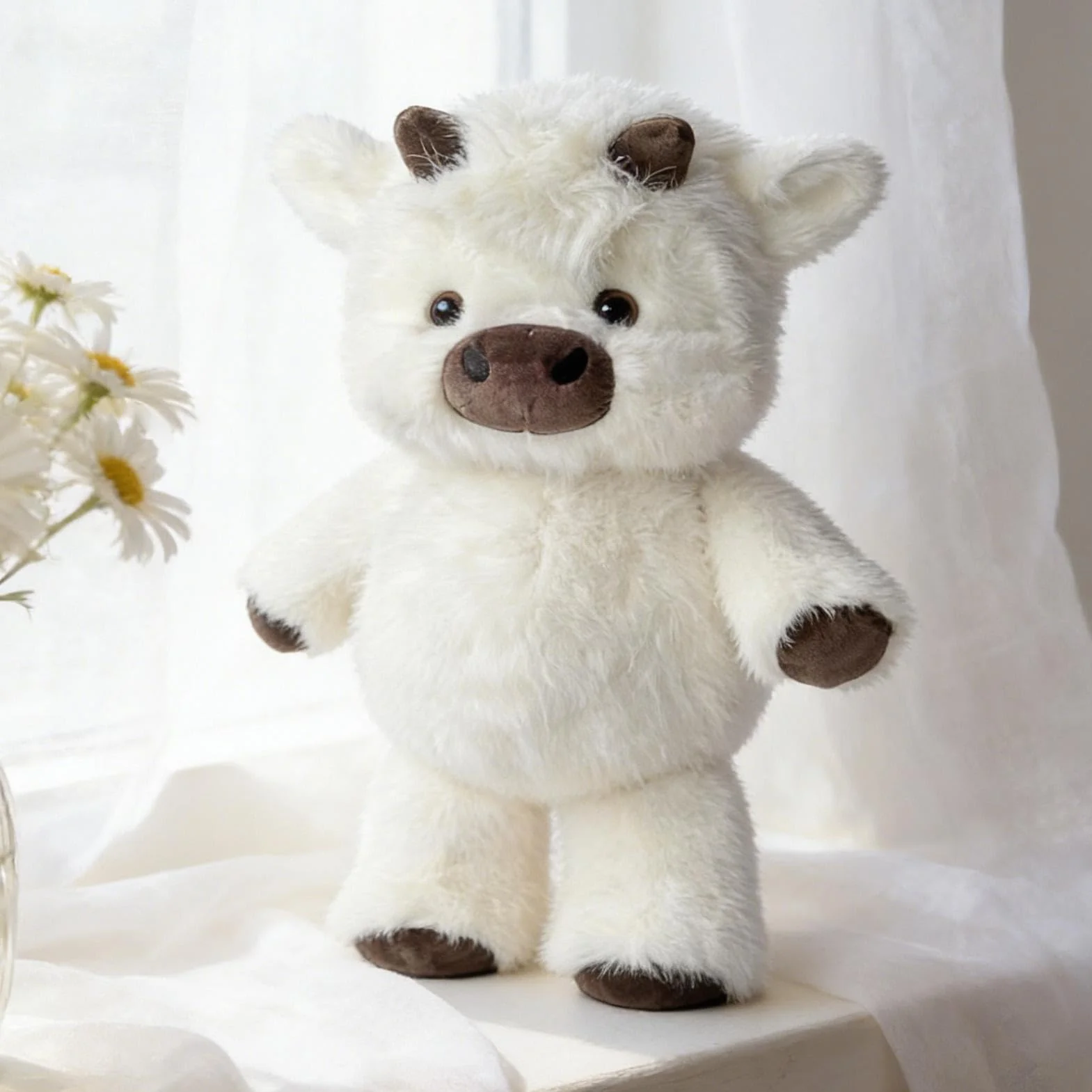 Cute Huggables Cow, Soft Stuffed Animal, 17.7inch Plush Toy with Fuzzy Texture, Resilient Cotton Cattle Doll, Adorable Figure with Realistic Style, Nursery Toy for Boys Girls and Bedroom