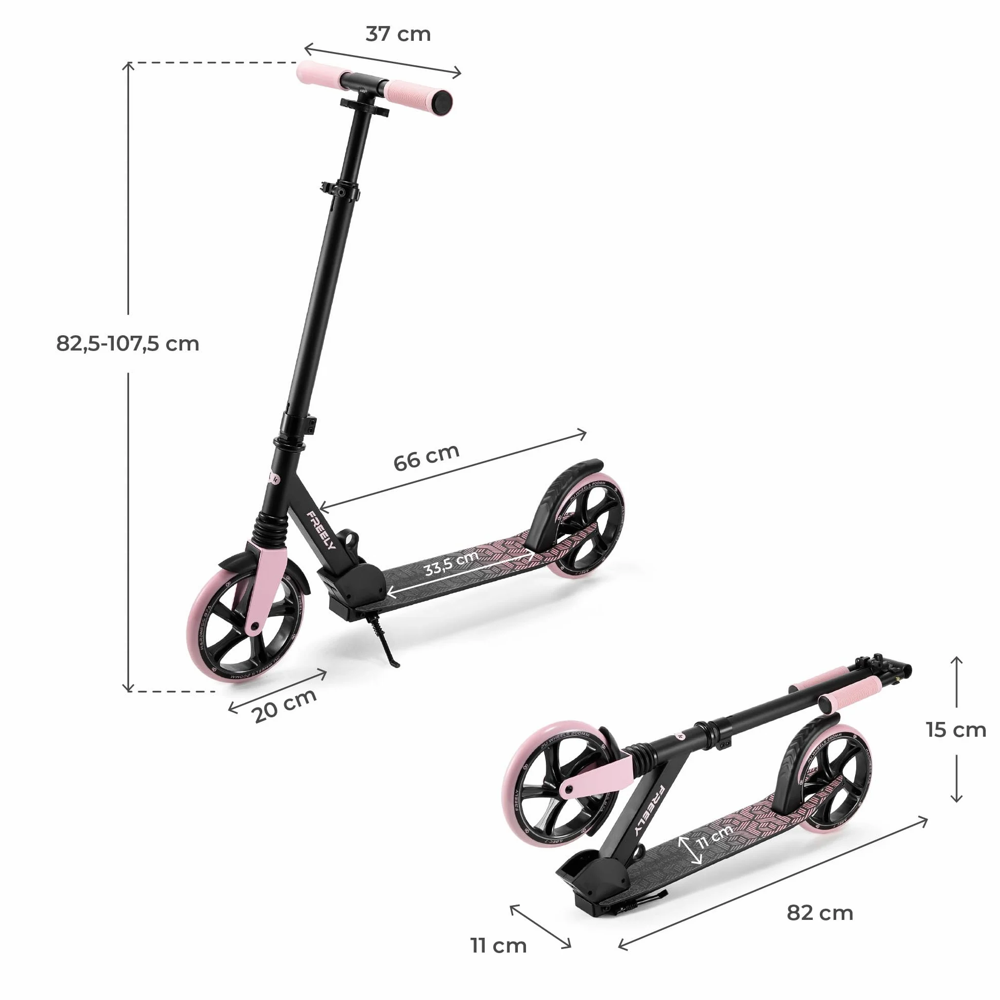 Kinderkraft Freely Scooter hulajnoga dla dzieci od 3 lat, do 100 kg, szybkie składanie, kółka z polipropylenu, różowa