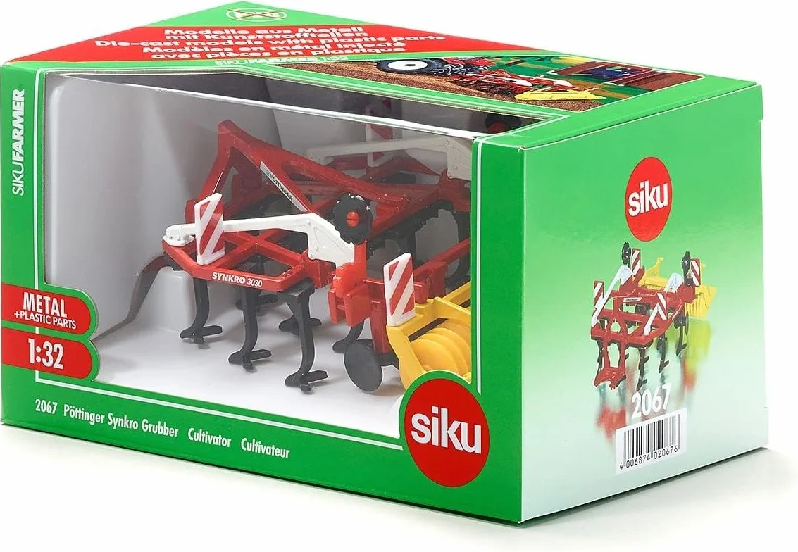 Siku 2067, Synkro Pöttinger Kultywator, 1:32, Metal,Tworzywo sztuczne, Czerwony, Obrotowa rolka