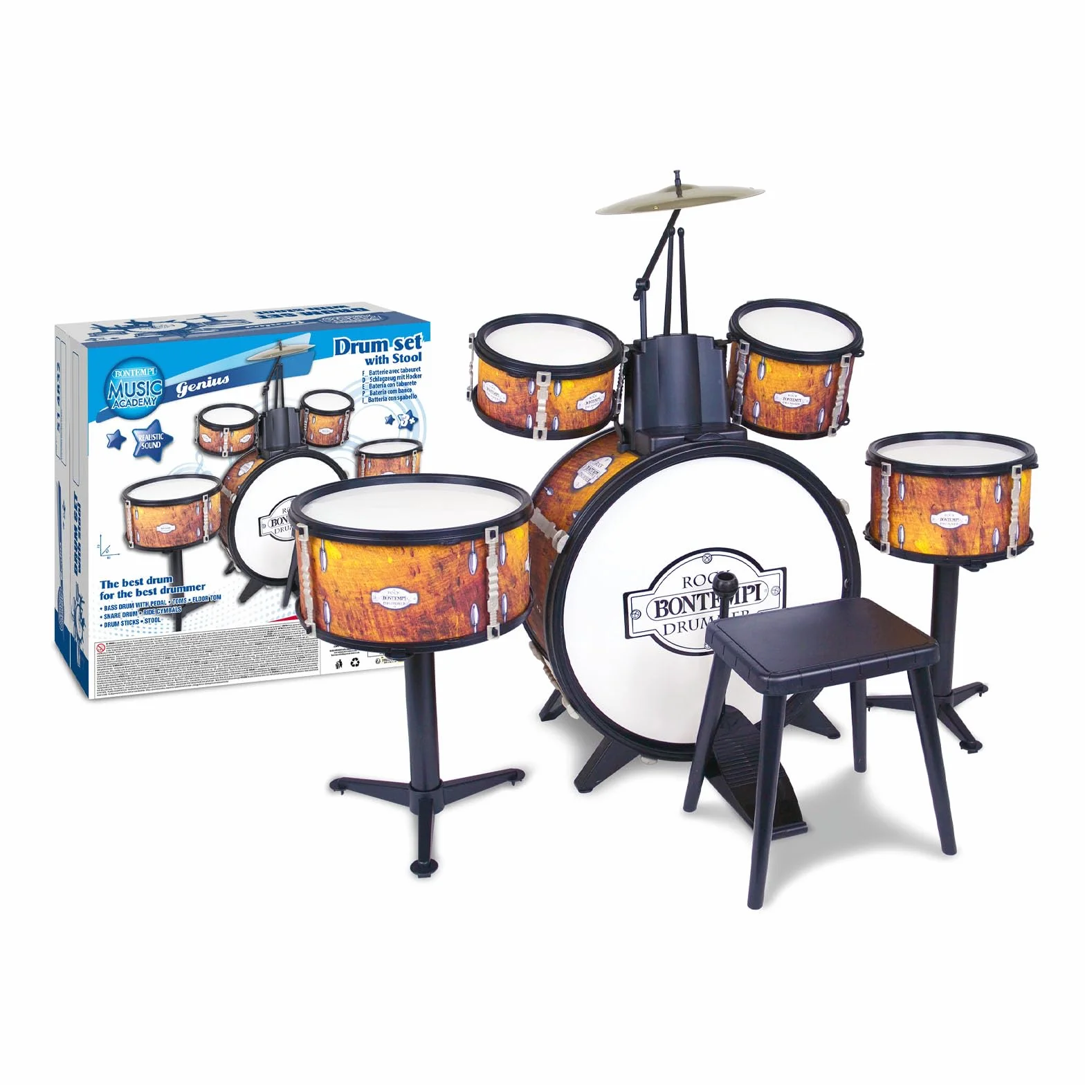 Bontempi | BeatMaster Pro: akumulator dla małych dzieci z realistycznym dźwiękiem i zabawą, pomarańczowy, 850 x 650 x 680 mm
