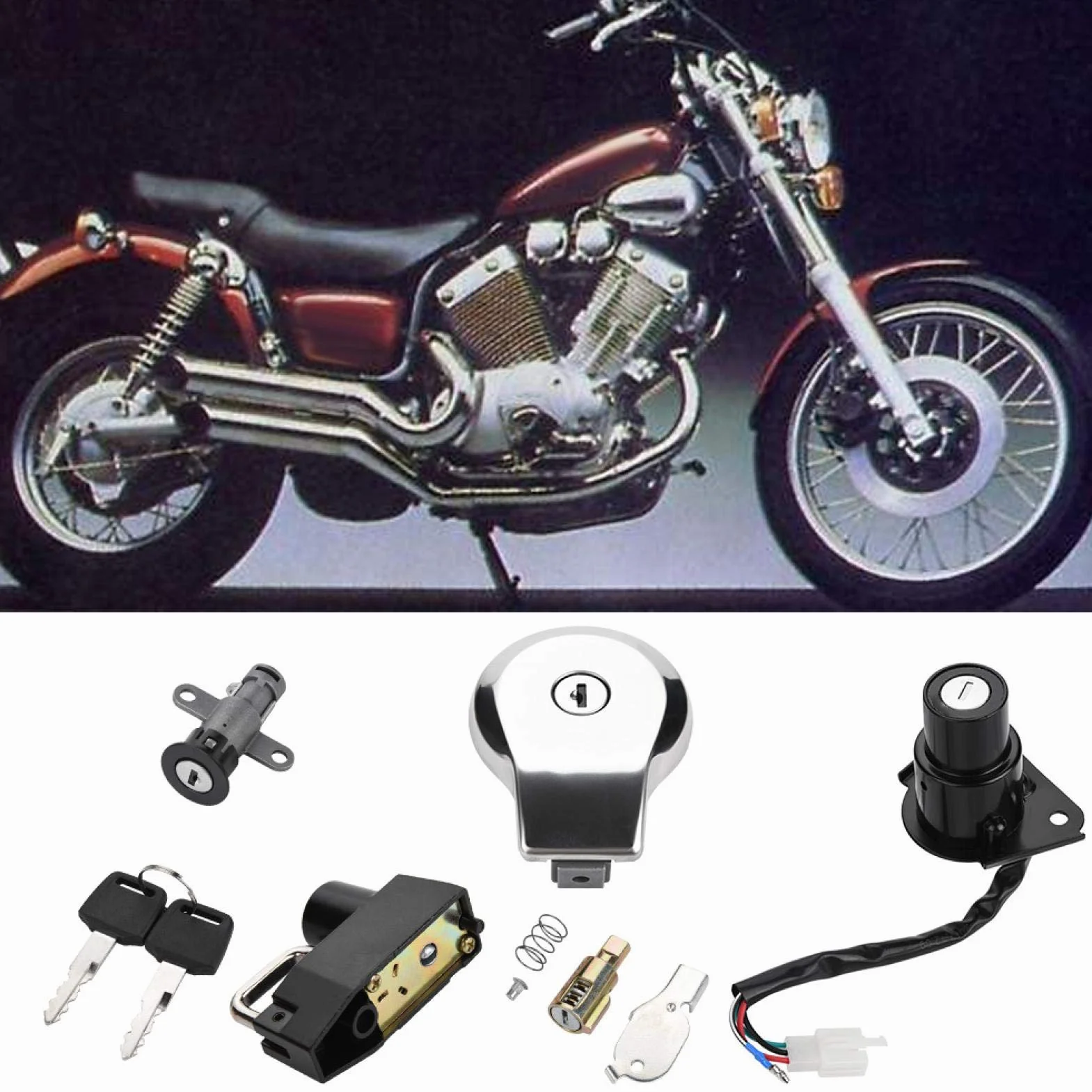 Blokada zapłonu Virago 535 Dioche Motocykl Stacyjka Korek paliwa Gazowy Blokada Siedzenia Klucze Xv535 Xv250 Xv125