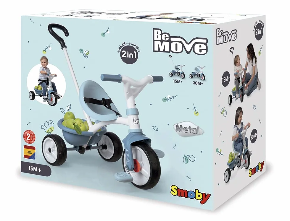 Smoby 7600740331 Be Move Rowerek Trójkołowy dla dzieci, trójkołowiec dziecięcy, blokada kierownicy i koła, pas bezpieczeństwa, przeznaczony jest dla dzieci od 15 miesiąca