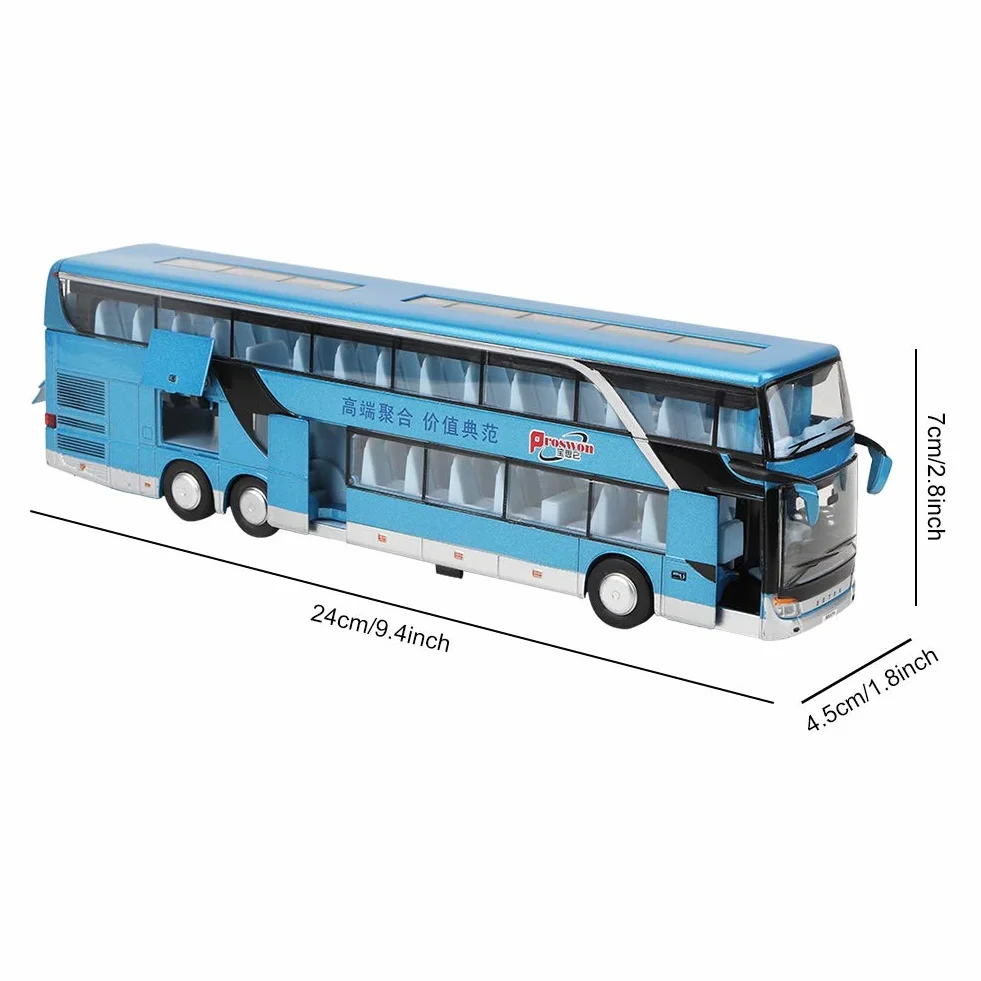 Lipcowe letnie prezenty Wandisy zabawka autobusowa podwójna platforma 1:50 Alloy model autobusowy, zabawka z muzyką rozrywkową dla dzieci (niebieski)