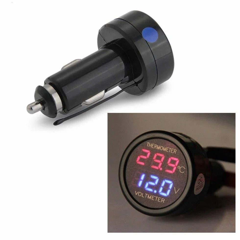 JZK woltomierz termometr 2 w 1, cyfrowy wyświetlacz napięcia akumulatora samochodowego, temperatura, manometr, woltomierz testowy, DC 12 V, 24 V
