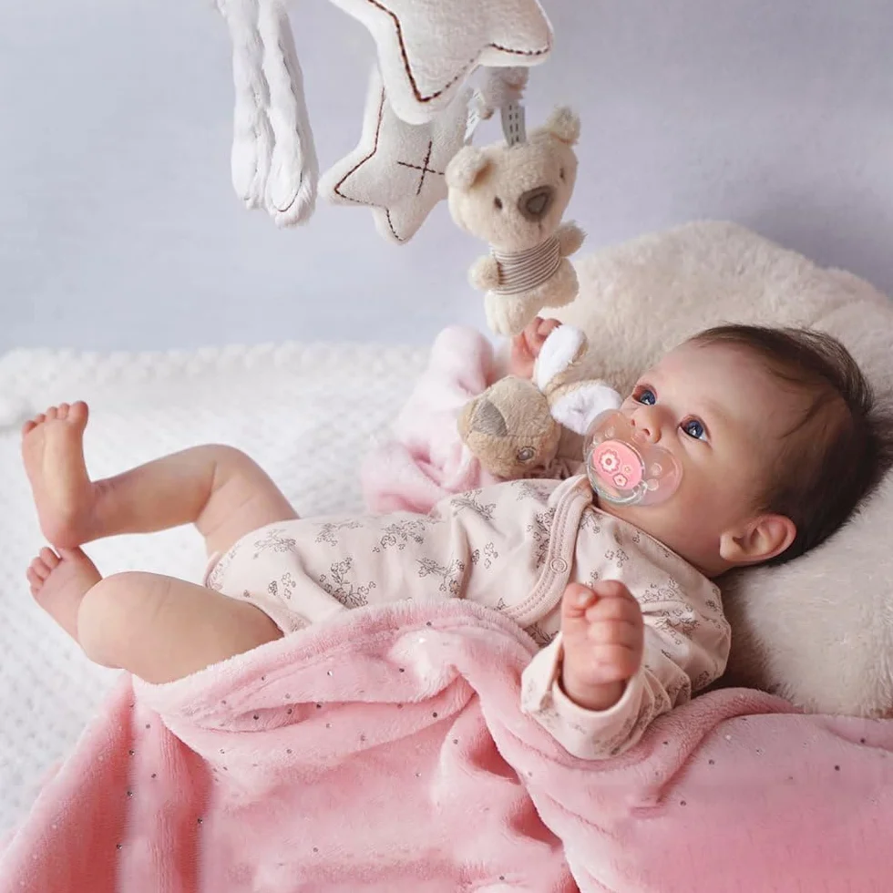 Lalki Reborn Female Realistyczne 50 cm, Oryginalne Lalki Miękkie Winylowe Ciało, Brązowe Włosy, Niebieskie Oczy, Zmywalne, Styl Niemowląt