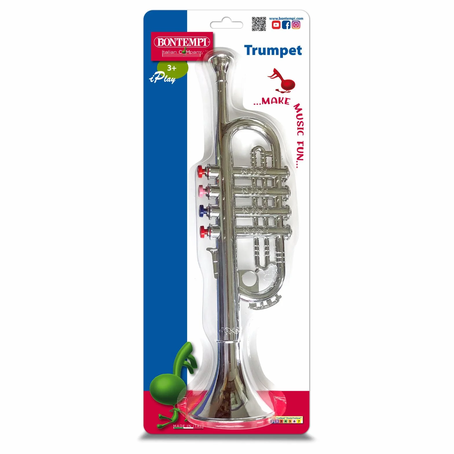 Bontempi 32 3802 trąbka z 4 kolorowymi zaworami/nutami, wielokolorowa