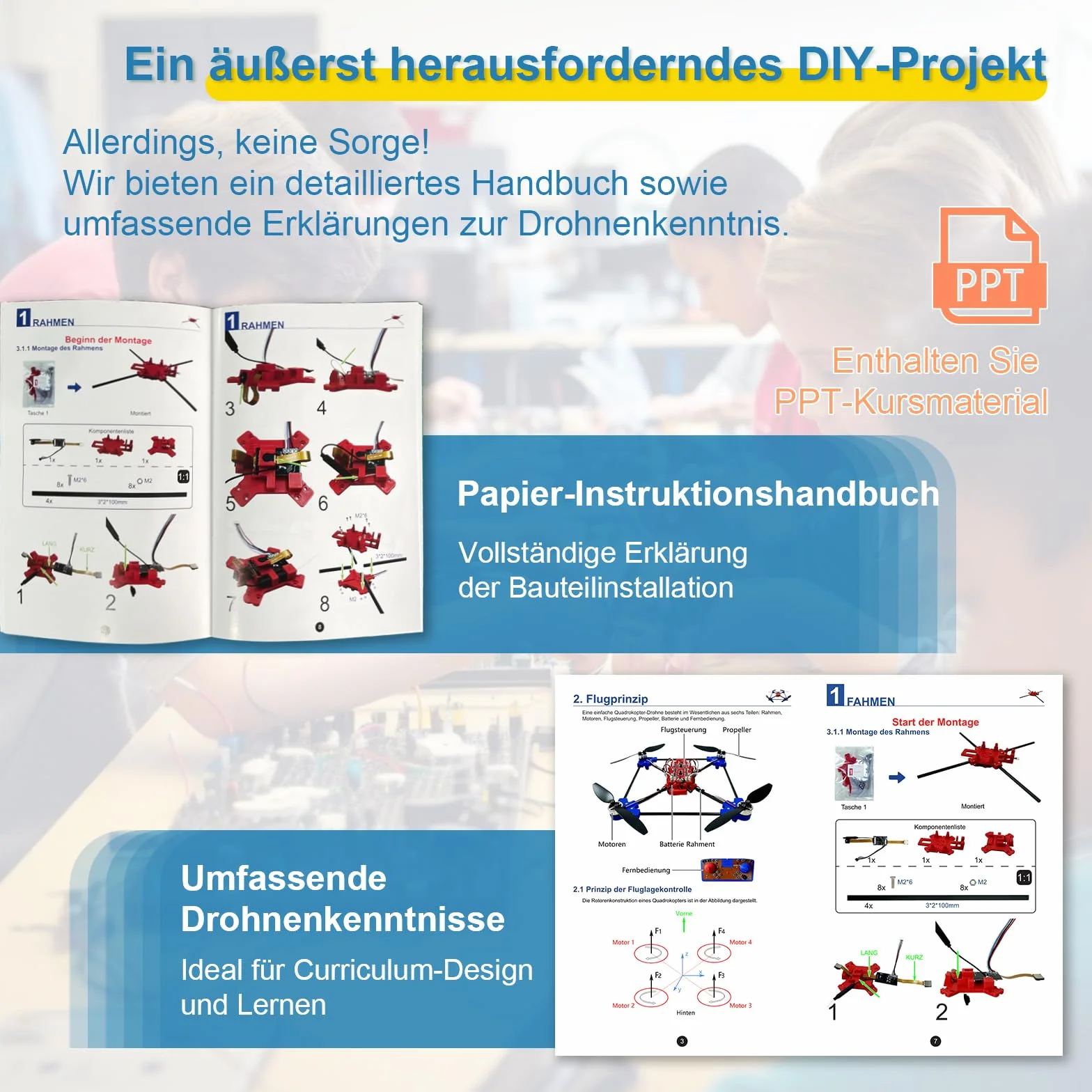 Zestaw do złożenia dronu Quadrotor DIY Unikalny projekt STEM z bezszczotkowym silnikiem, optycznym zawieszeniem, jednoklikowym startem i lądowaniem oraz obrotem 360° dla entuzjastów DIY, aby zapoznać