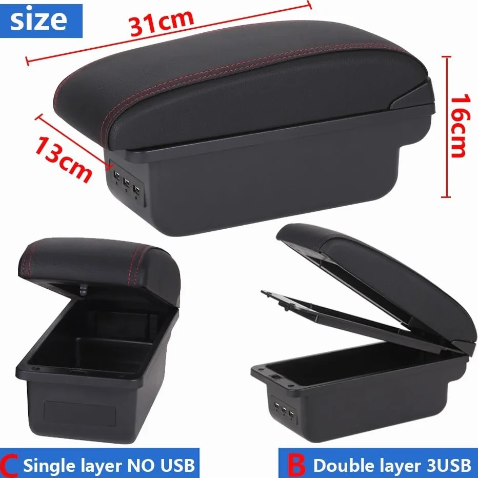 Armsteun Richter Bush Pasuje do podłokietnika samochodowego Honda Jazz 2003-2007 Arm Storage Box Car Accessories(B2 Black line 3USB)