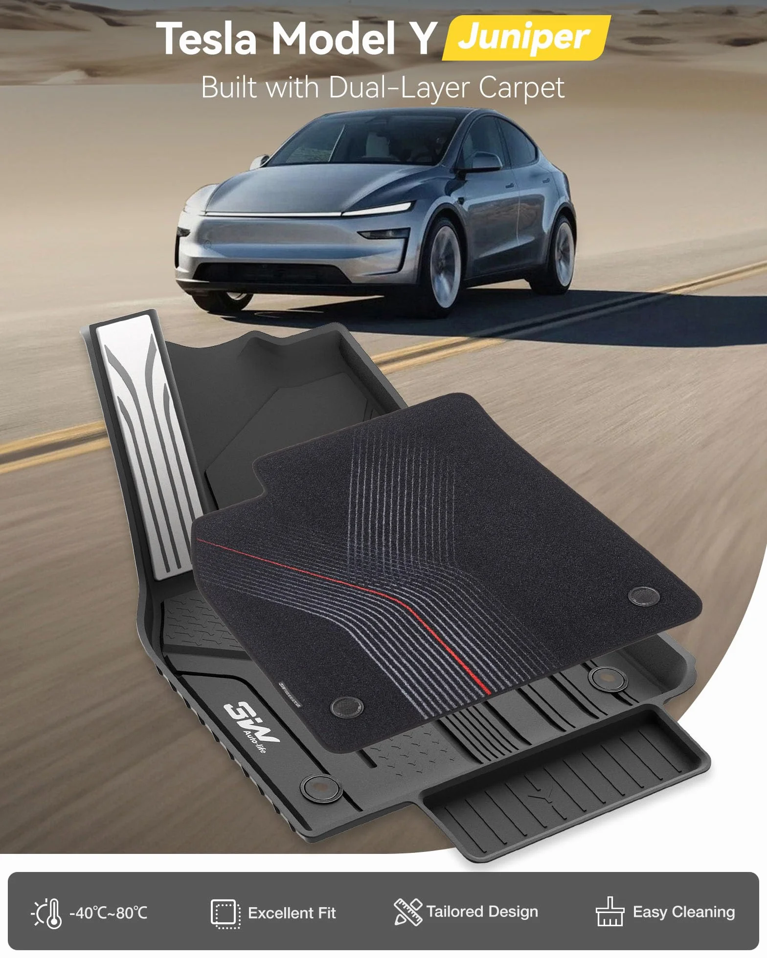 Dywaniki do Tesla Model Y 2025-2026 Juniper Premium/Performance 10-częściowy StarTrail z metalowym pedałem