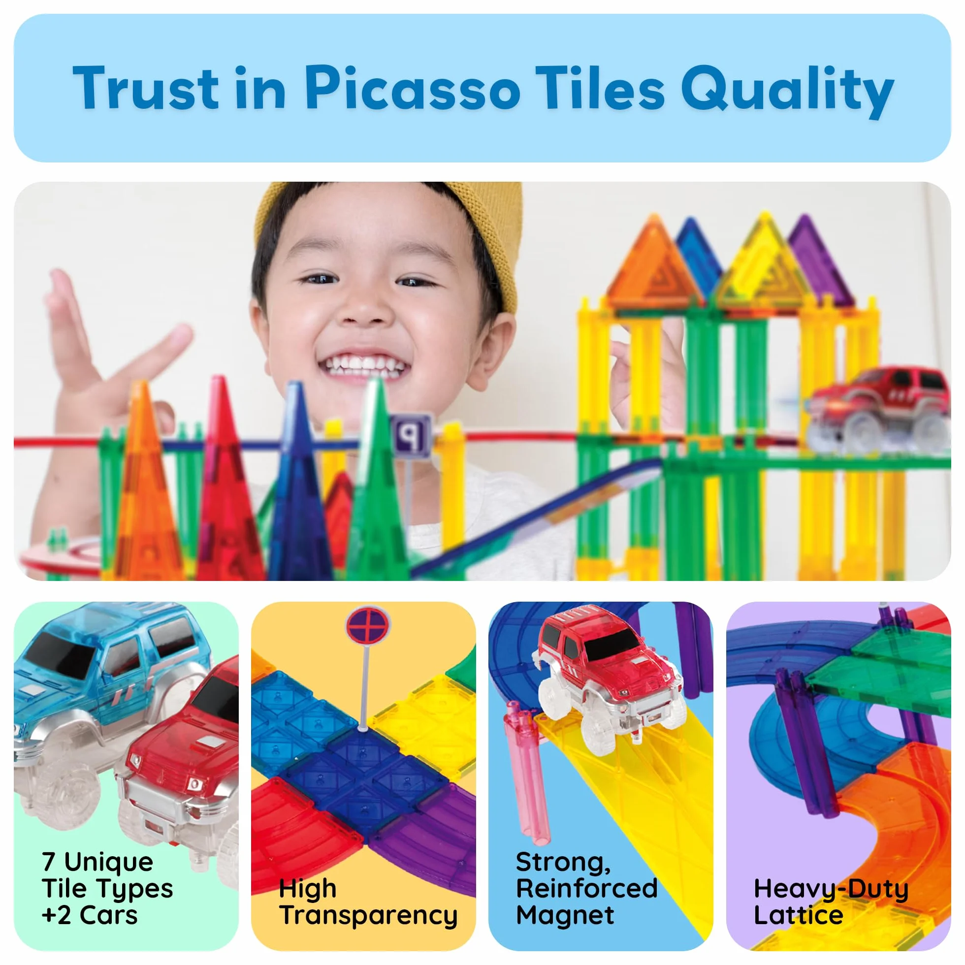 PicassoTiles Zestaw magnetycznych klocków z 2 diodami LED, z regulacją wysokości, znaki drogowe, edukacja, STEM, zestaw do budowania, zabawa, dla chłopców i dziewcząt, 100 szt