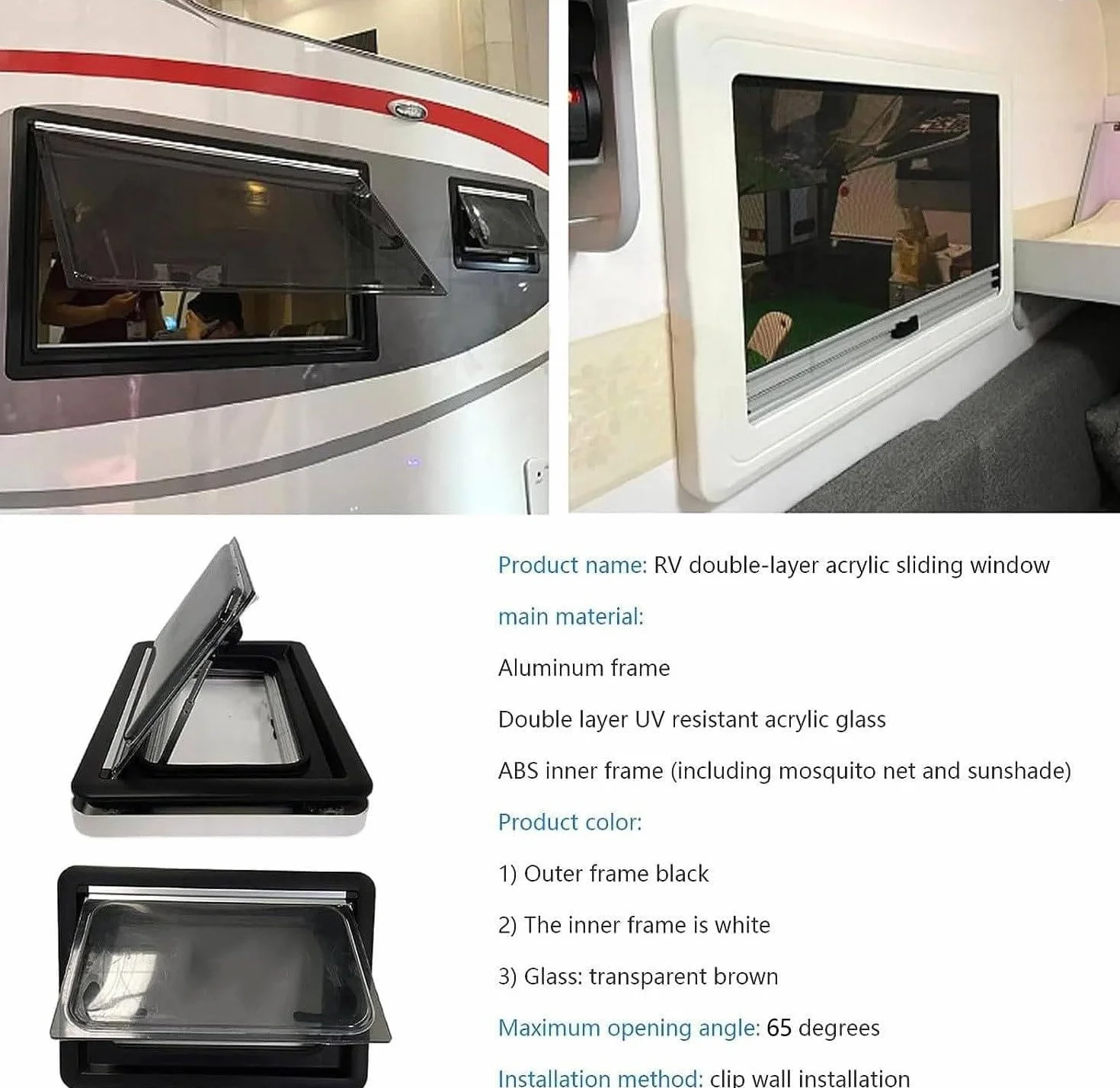 Okno Do Kampera 90x55cm Pionowe Przesuwanie Z Ekranem Przeciw Szkodnikom