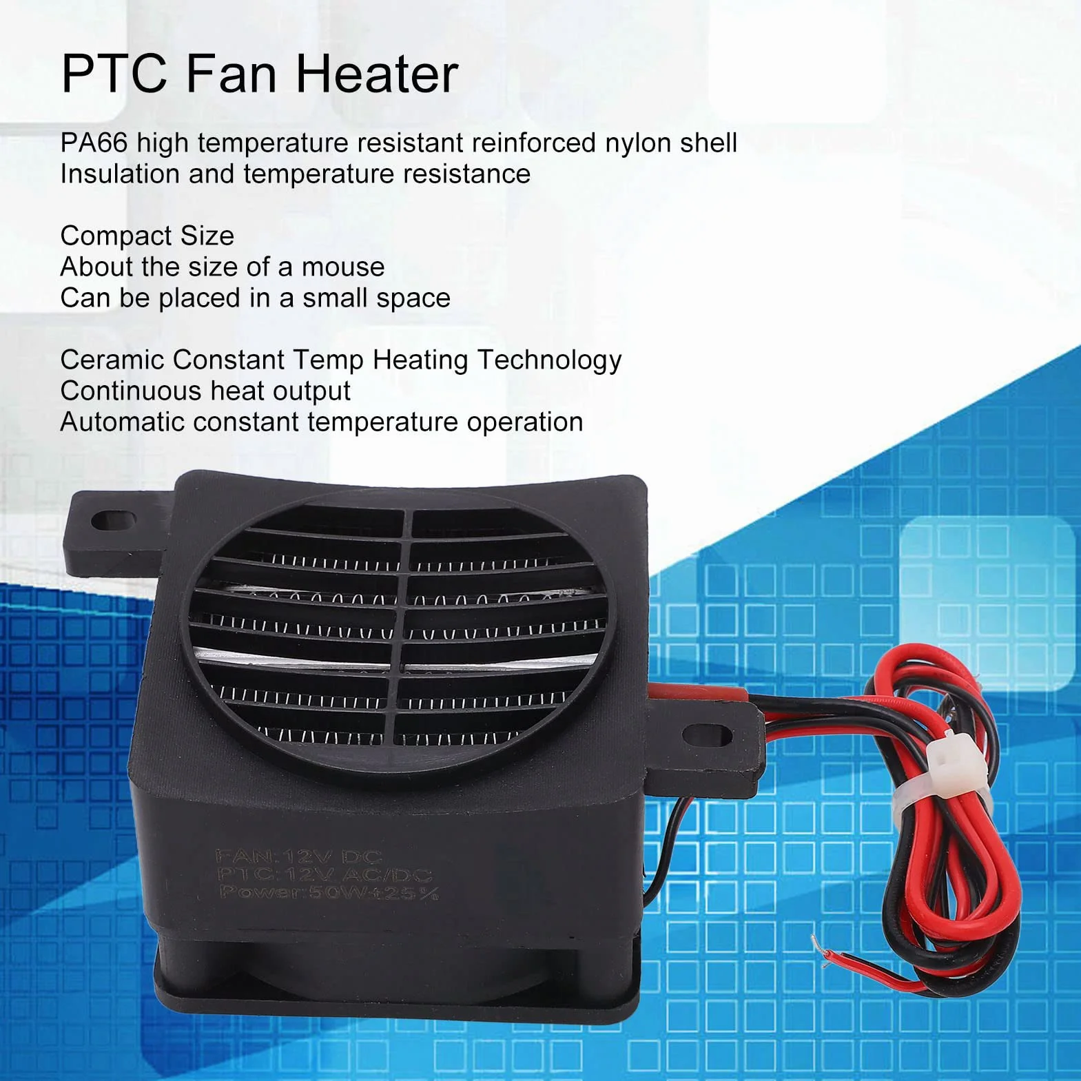 PTC Ceramic Air Heater DC12V 50W 2.4x2.4x1.7in do samochodu