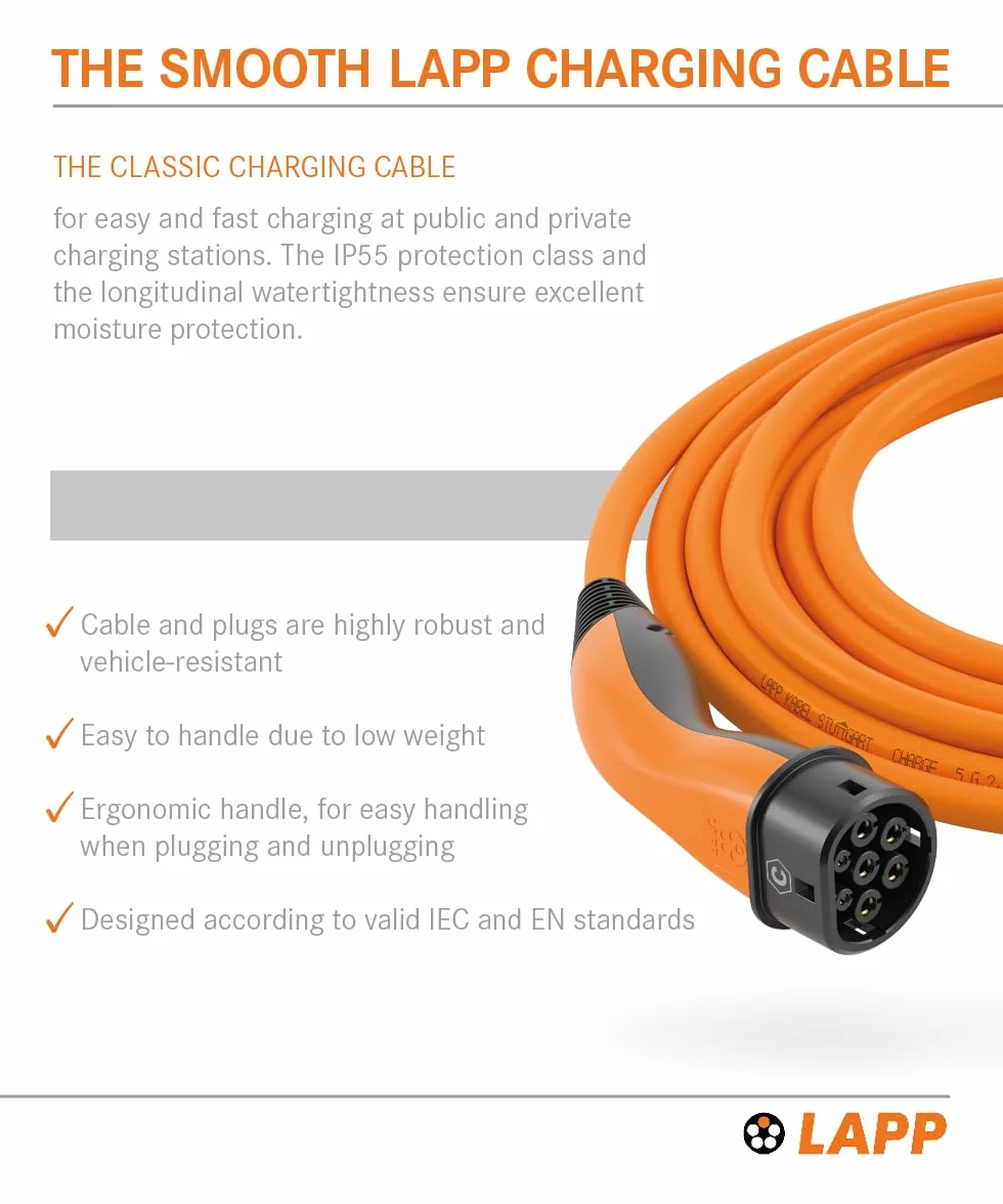 Kabel do ładowania typu 2 22 kW 32 A 3-fazowy 7 m Lapp Mobility