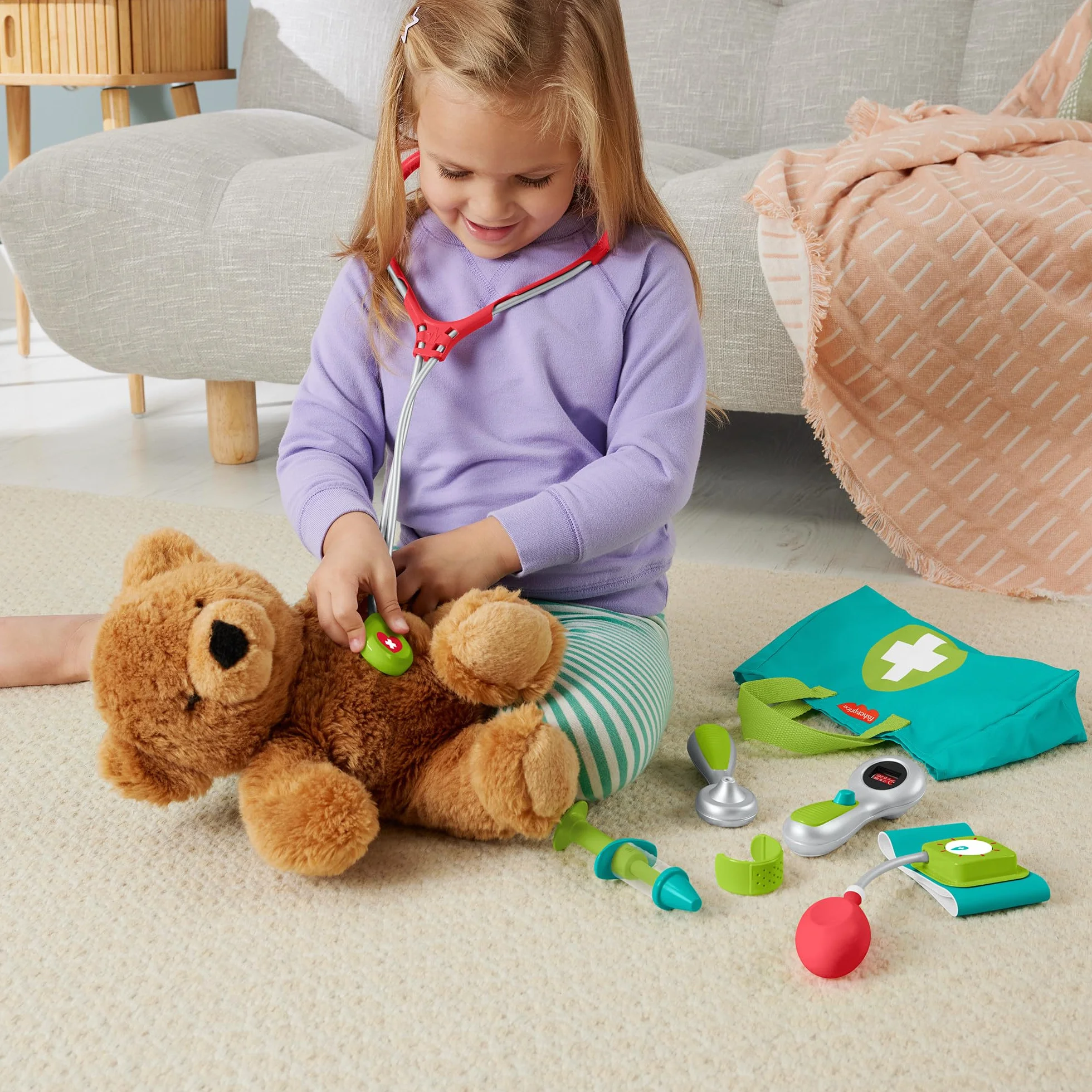Fisher-Price Zestaw Mały Doktor Torba Kreatywna zabawka z 7 elementami do zabawy w lekarza dla 3 latków i starszych dzieci, HYH26
