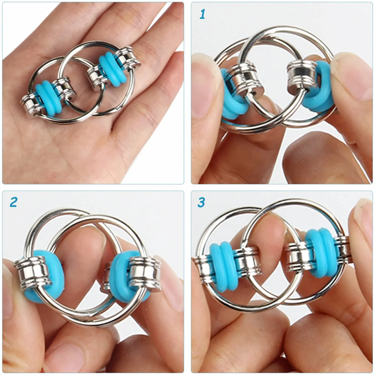 4 szt. Zestaw łańcucha Flippy, z 2 częściami sześciu łańcuchów rolkowych, zestaw fidget łagodzący stres, żelazny pierścień brelok, zestaw łańcuchów rowerowych.