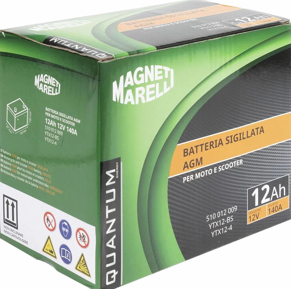 Quantum Energy Magneti Marelli akumulator motocyklowy i skuterowy 12AH 12V 140A uszczelniona technologia AGM lewy biegun dodatni