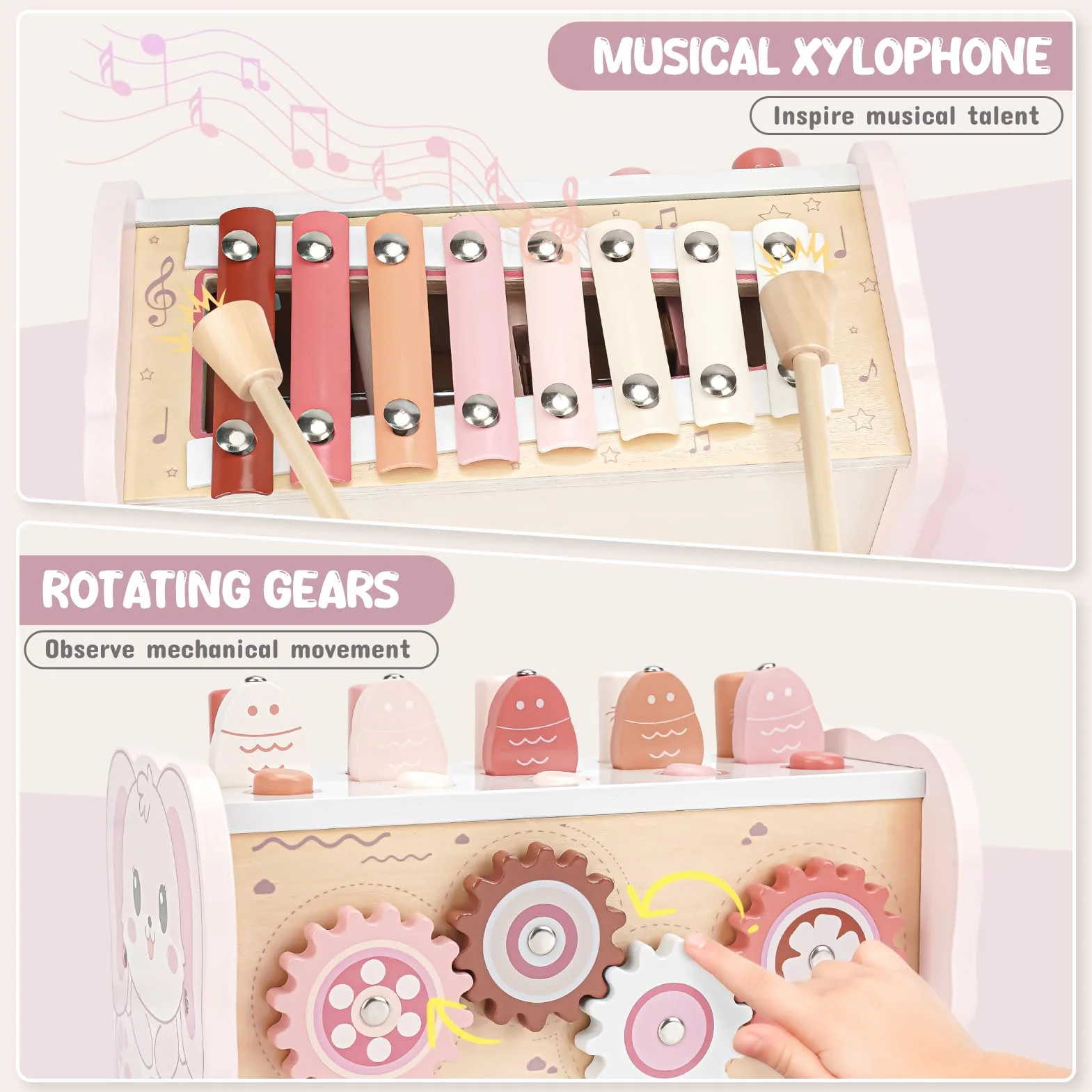 Joyreal Gry Montessori 1 rok - drewniane zabawki dla dzieci, łapacz mola, instrumenty muzyczne i ksylofon, gra interaktywna na prezent dla dziewczynki, chłopca, 1 2 3 lata