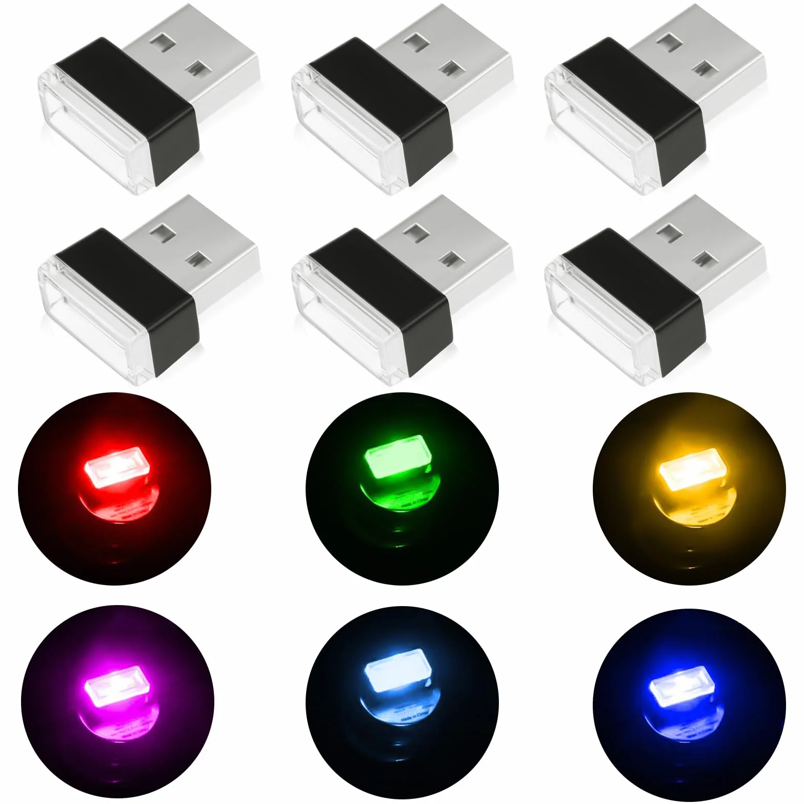URAQT USB Oświetlenie otoczenia samochodu LED 6 szt. 5 V Monochromatyczne Nastrojowe oświetlenie wnętrza