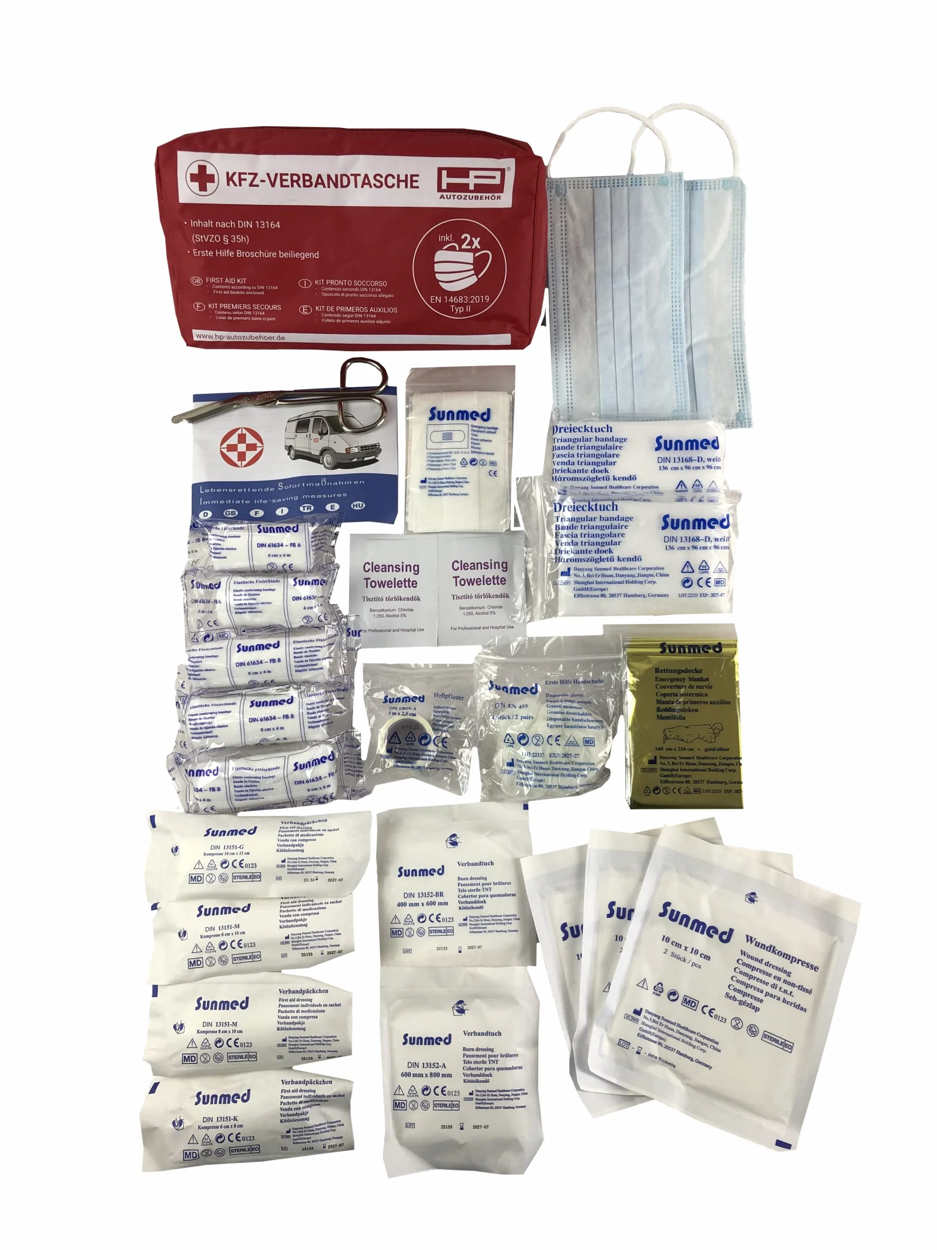 HP Autozubehör 10049 apteczka samochodowa 2022 nowa apteczka pierwszej pomocy, zestaw awaryjny do samochodu, DIN 13164:2022, First Aid Kit czerwona