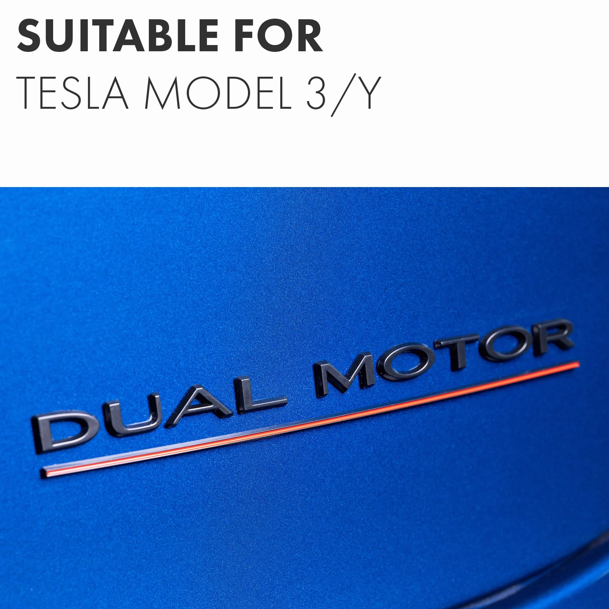 Emblemat Dual Motor czarny matowy z czerwonym podkreśleniem do Tesla Model Y/3