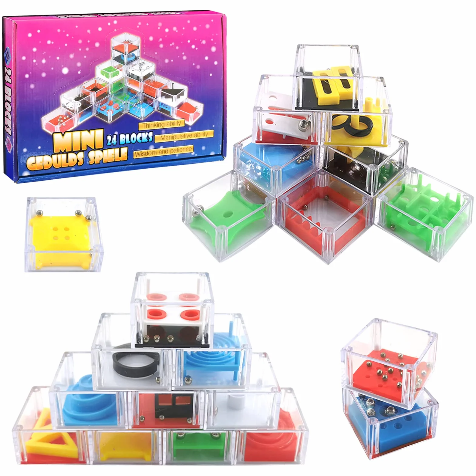 Mini Puzzle Games - 24-częściowy labirynt kostki 3D, gra zręcznościowa, łamigłówki i zabawki edukacyjne dla dorosłych i dzieci