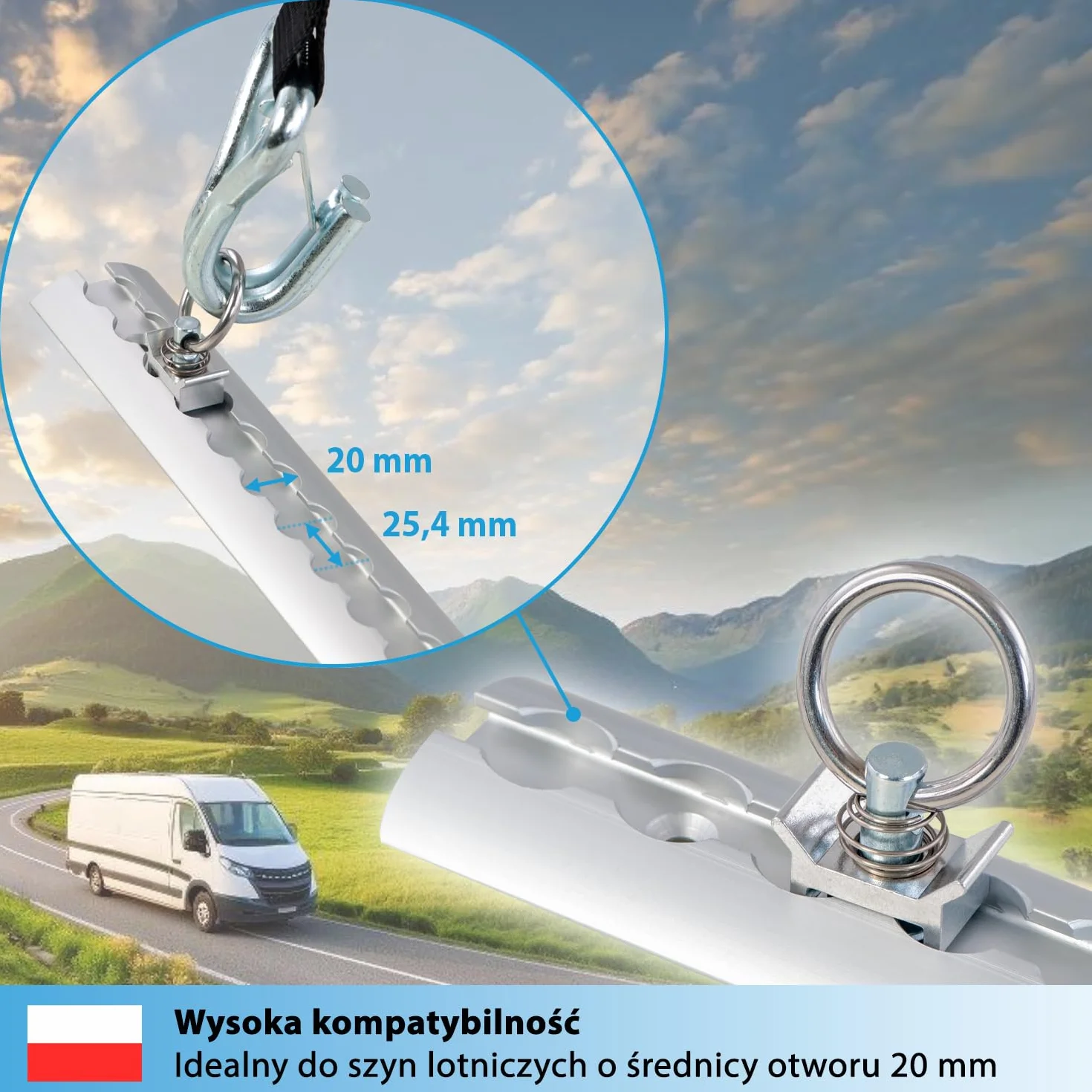 valonic GECKO - 8x mocowanie do szyny lotniczej, 1000 daN, ucha mocujące do systemu szynowego, adapter do szyny mocującej, akcesoria do samochodów dostawczych, bagażnik, szyna mocująca