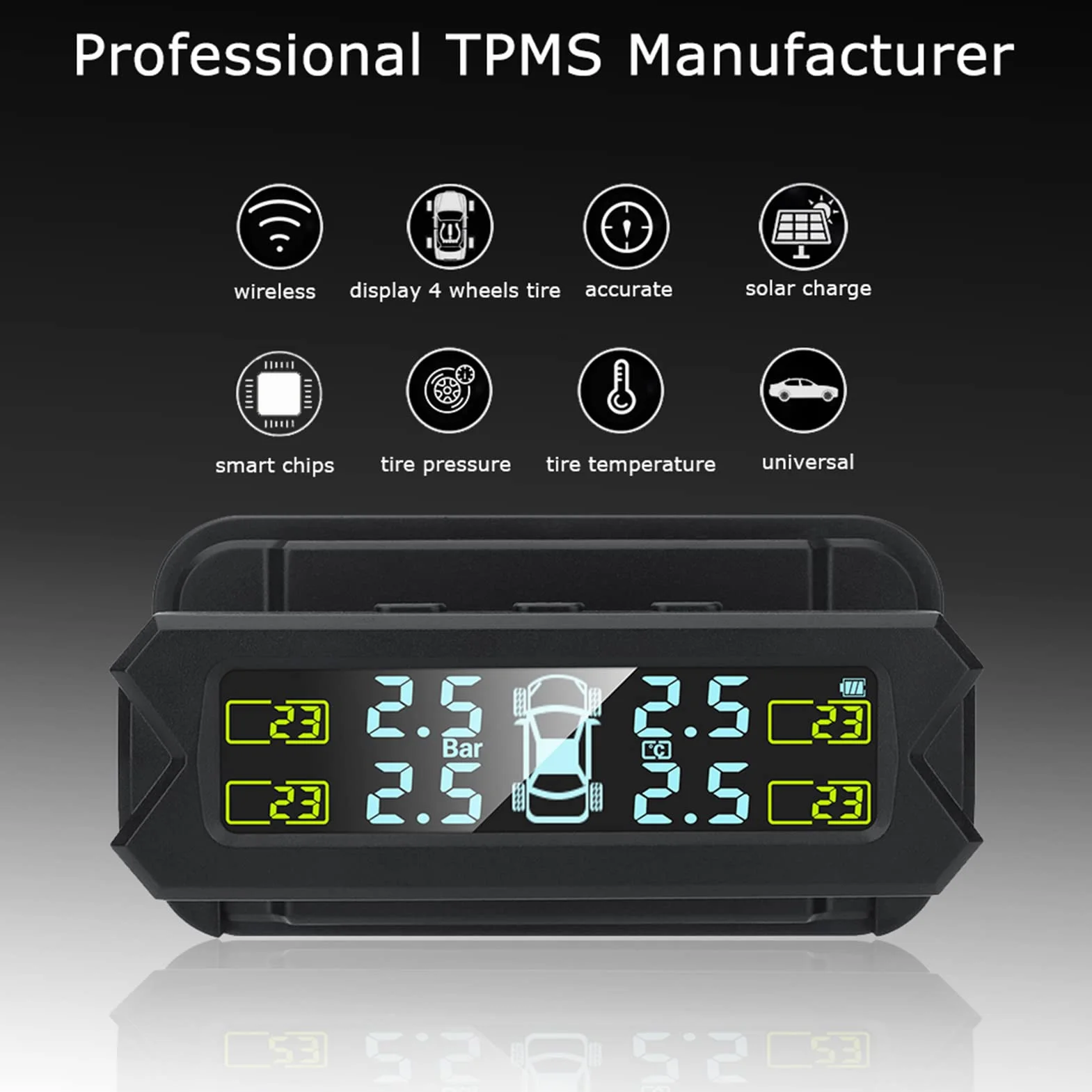 Shkalacar USB/Solar TPMS 0-81 PSI system monitorowania ciśnienia w oponach z 4 czujnikami